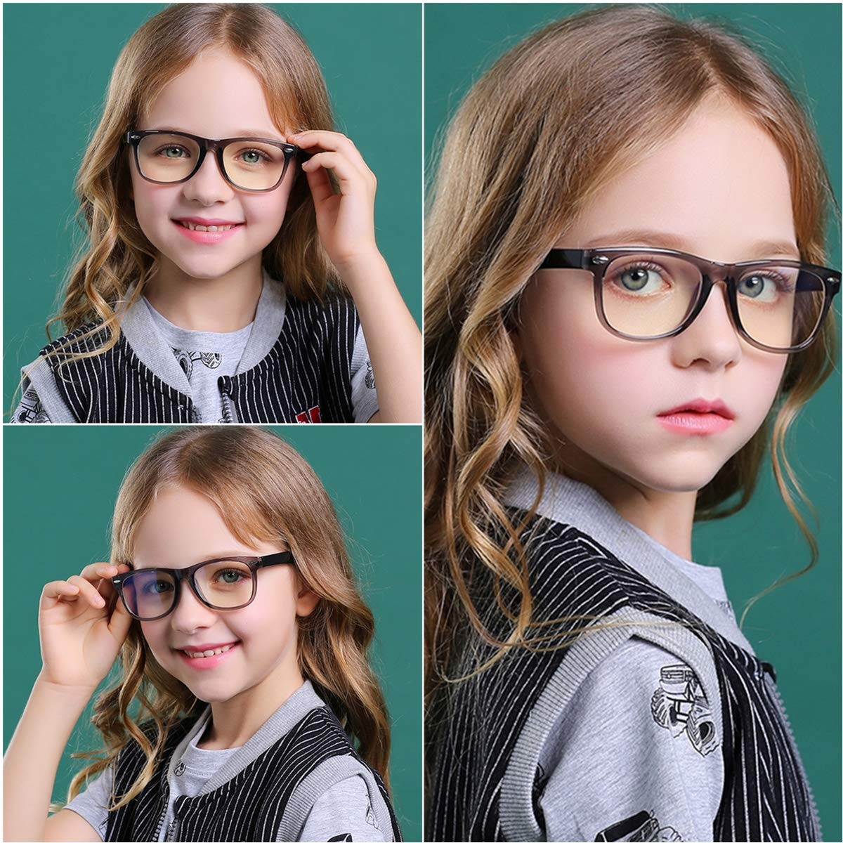 DYLB Kids Blue Light Blocking Glasses for Girls & Boys (2 Pack) - Anti Blue Light Computer & Gaming Glasses for Children Ages 3-10 - Reduces Eye Strain & Headaches (Black Blue + Transparent Purple) - Perfect for Online Classes, Video Games & Screen Time Protection