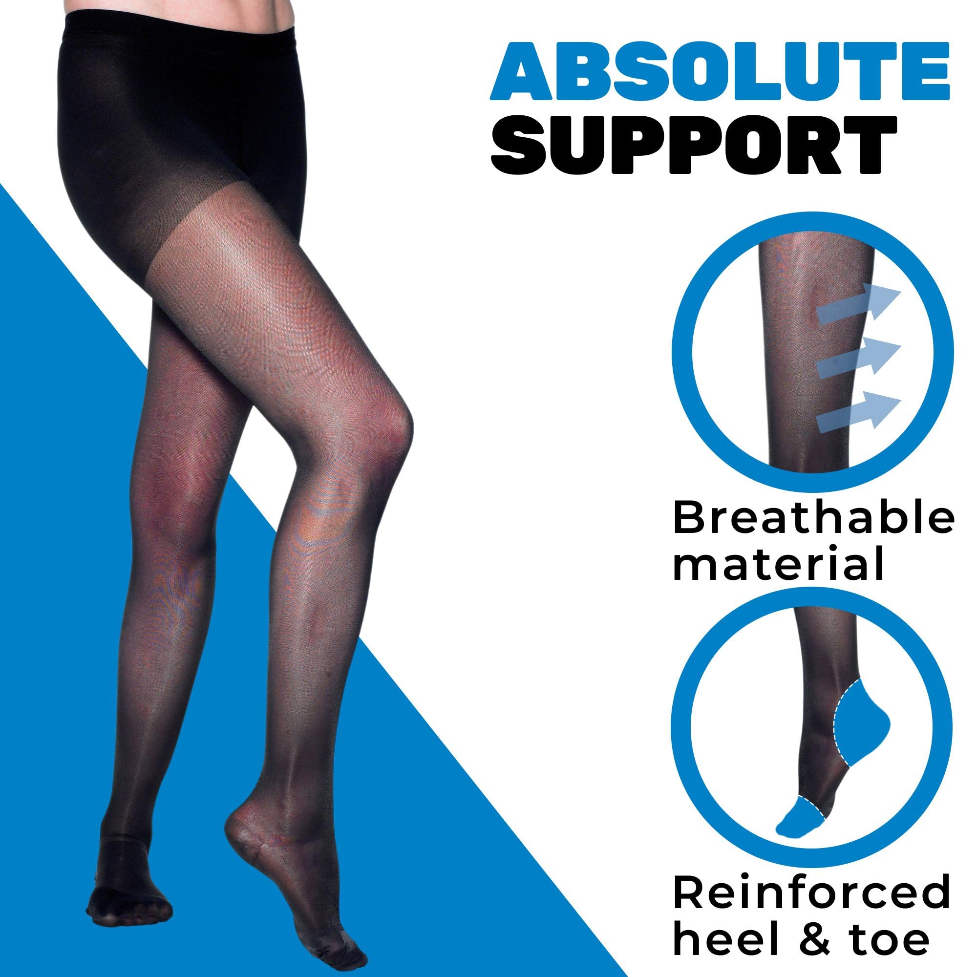 Sheer Compression Pantyhose 20-30mmHg for Women - Varicose Veins & Edema Relief - Black Medium - Perfect for Work & Travel