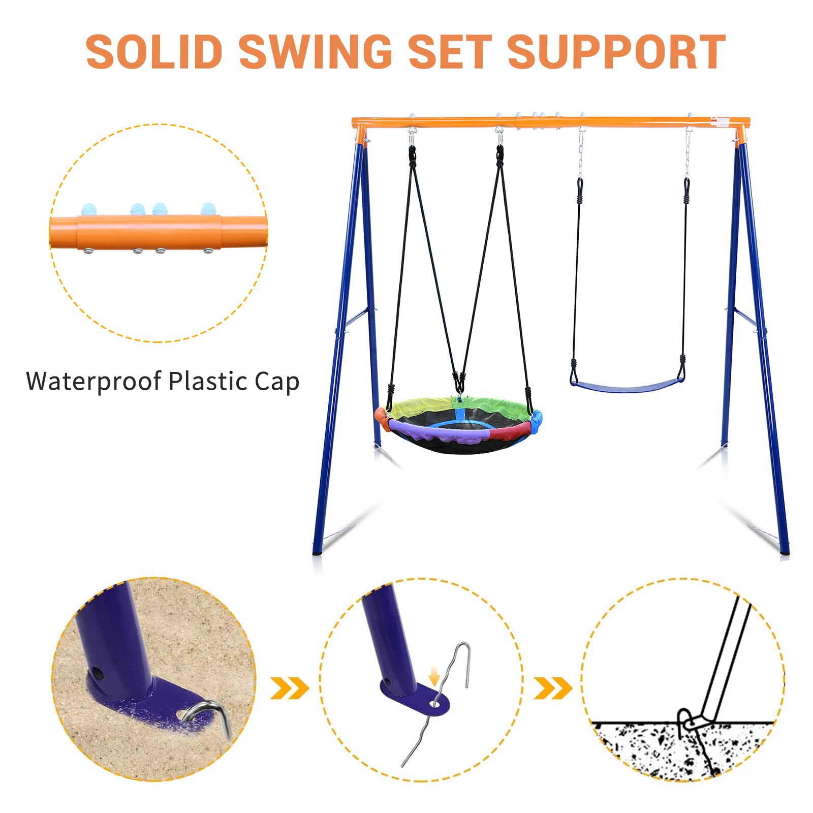 Heavy-Duty Metal A-Frame Swing Set for Backyard - 440lbs Capacity with Saucer Swing & Belt Seat - Perfect for Outdoor Play, Kids Playground, and Family Fun Activities