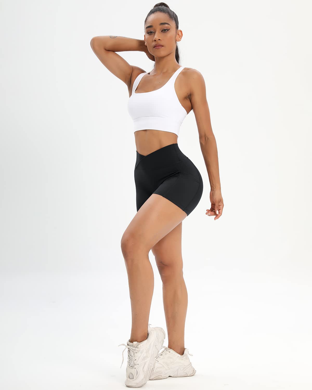 Women's Workout Shorts 2-Pack - High Waist Stretchy Spandex Gym & Yoga Shorts with Side Pockets - Perfect for Running, Training & Fitness Activities