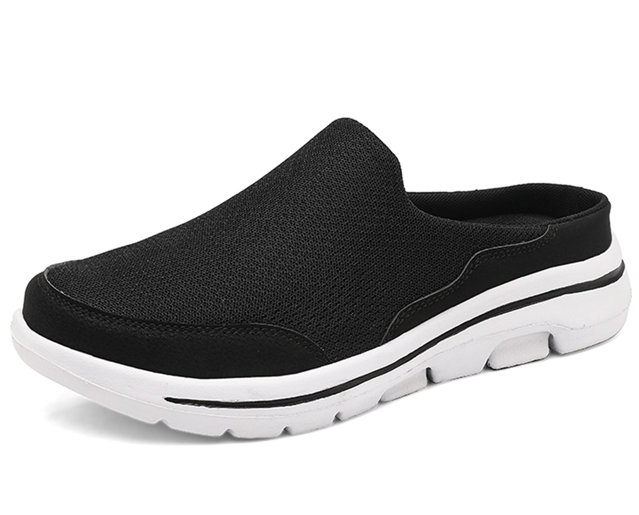Comfortable Slip-On Mules & Clogs for Women and Men - Lightweight Open Back Breathable Walking Shoes - Closed Toe Slides in Black & White (Size 9.5 Women/8.5 Men) - Perfect for Indoor/Outdoor Wear, Home, Office & Casual Outings