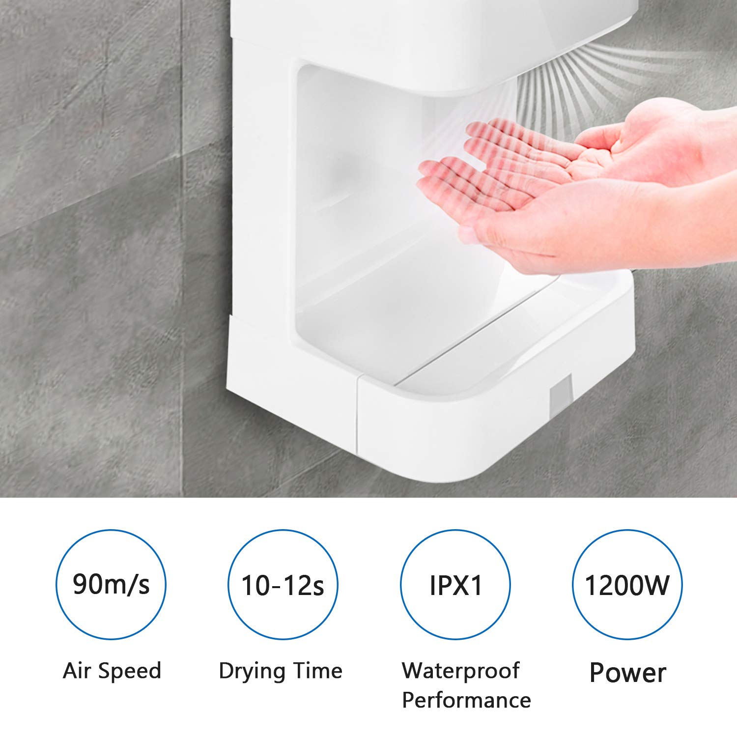 Modundry Automatic Hand Dryer - High Speed Electric Hand Dryer with Drain Tray for Bathroom & Commercial Use - Fast Drying, Energy Efficient, Wall Mounted (White) - Ideal for Restaurants, Hotels, Public Restrooms and Home Bathrooms