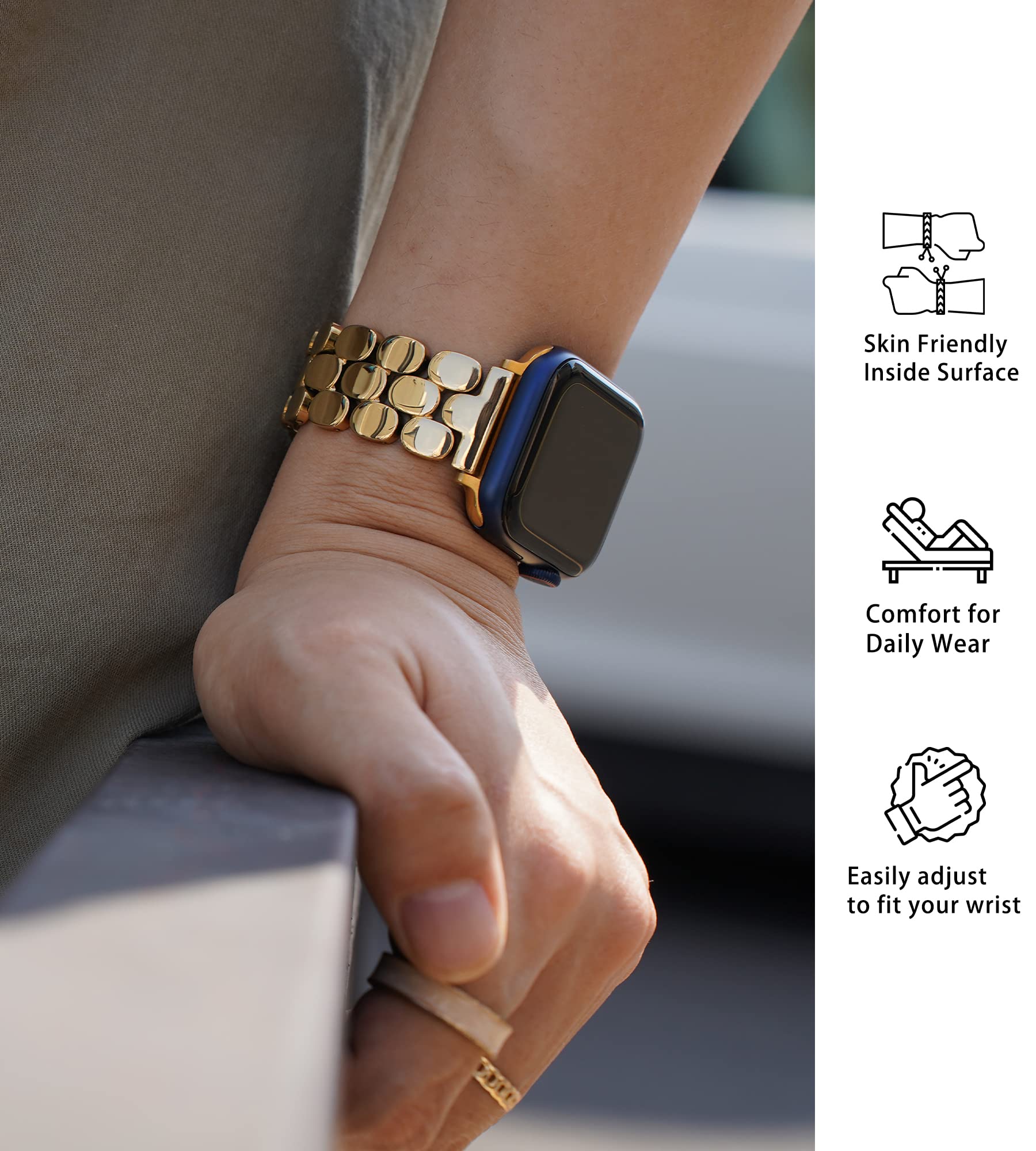 Stylish & Durable Apple Watch Bands for Women - Compatible with 38mm/40mm/41mm/42mm/44mm/45mm/46mm/49mm Models (Series 10/9/8/7/6/5/4/3/2/1/SE) - Fashionable Gold, Silver & Rose Gold Replacement Straps - Perfect for Workouts, Office Wear & Everyday Use