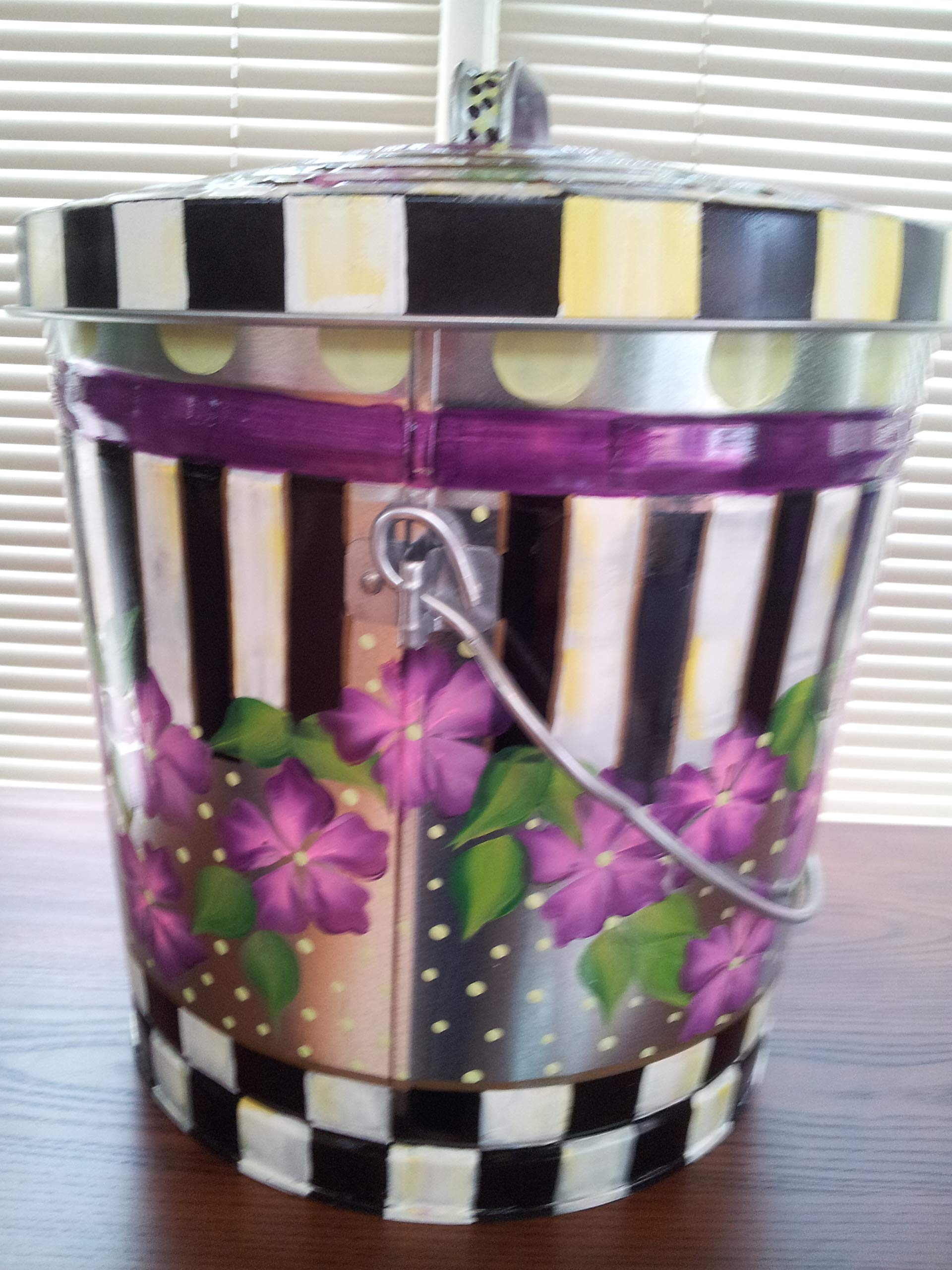 10 Gallon Hand Painted Decorative Trash Can - Elegant Waste Bin for Kitchen, Bathroom & Office - Eco-Friendly Garbage Can with Artistic Designs for Home Decor