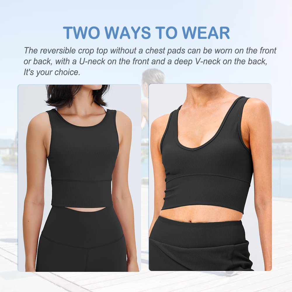 Women's Reversible Ribbed Workout Crop Tank Top - Sleeveless Yoga Shirt for Summer | Perfect for Gym, Running & Casual Wear