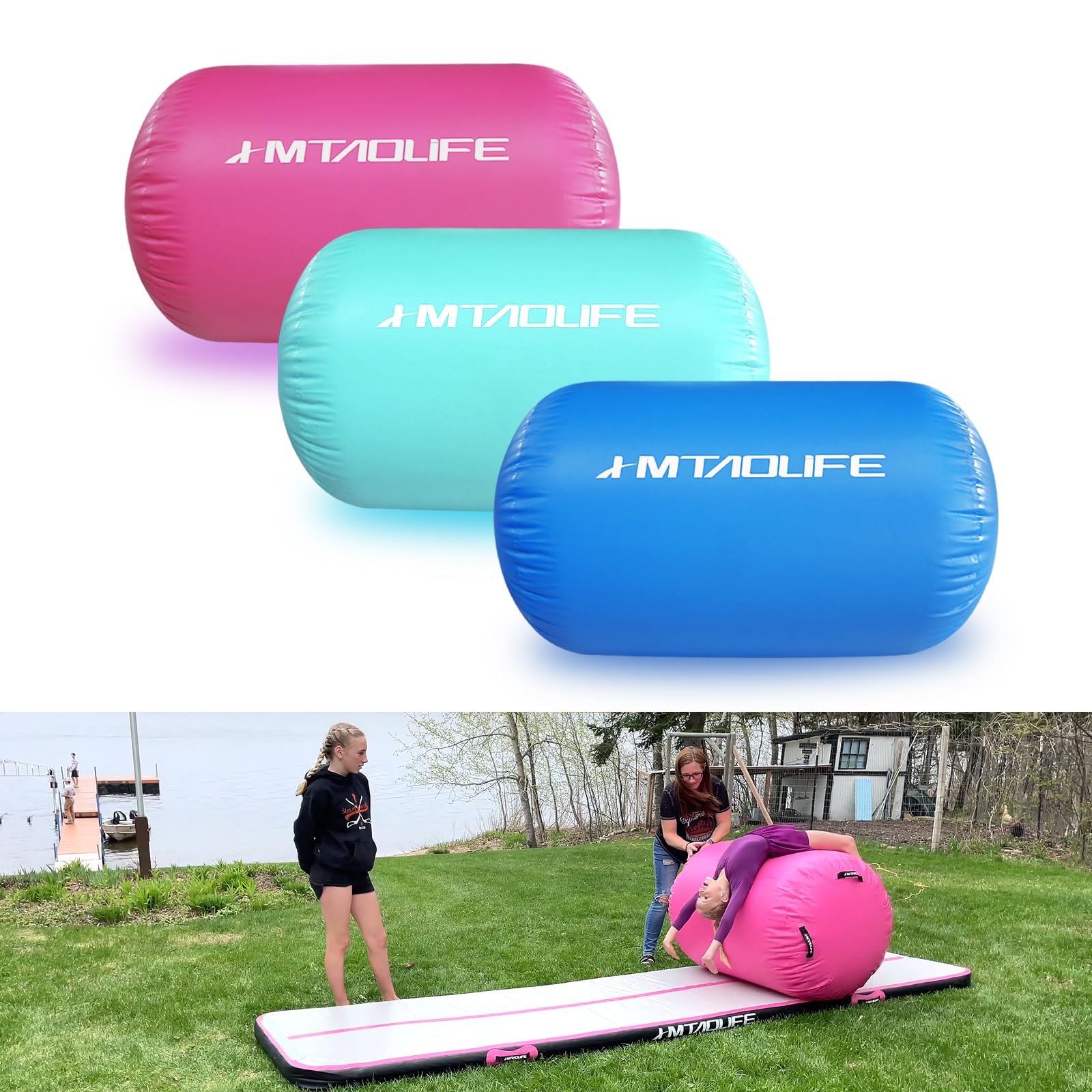 Hmtaolife Inflatable Gymnastics Air Roller & Tumble Mat - Yoga, Cheerleading & Backbend Trainer for Home Use - Perfect for Kids' Tumbling Practice, Stretching Exercises & Backbend Training