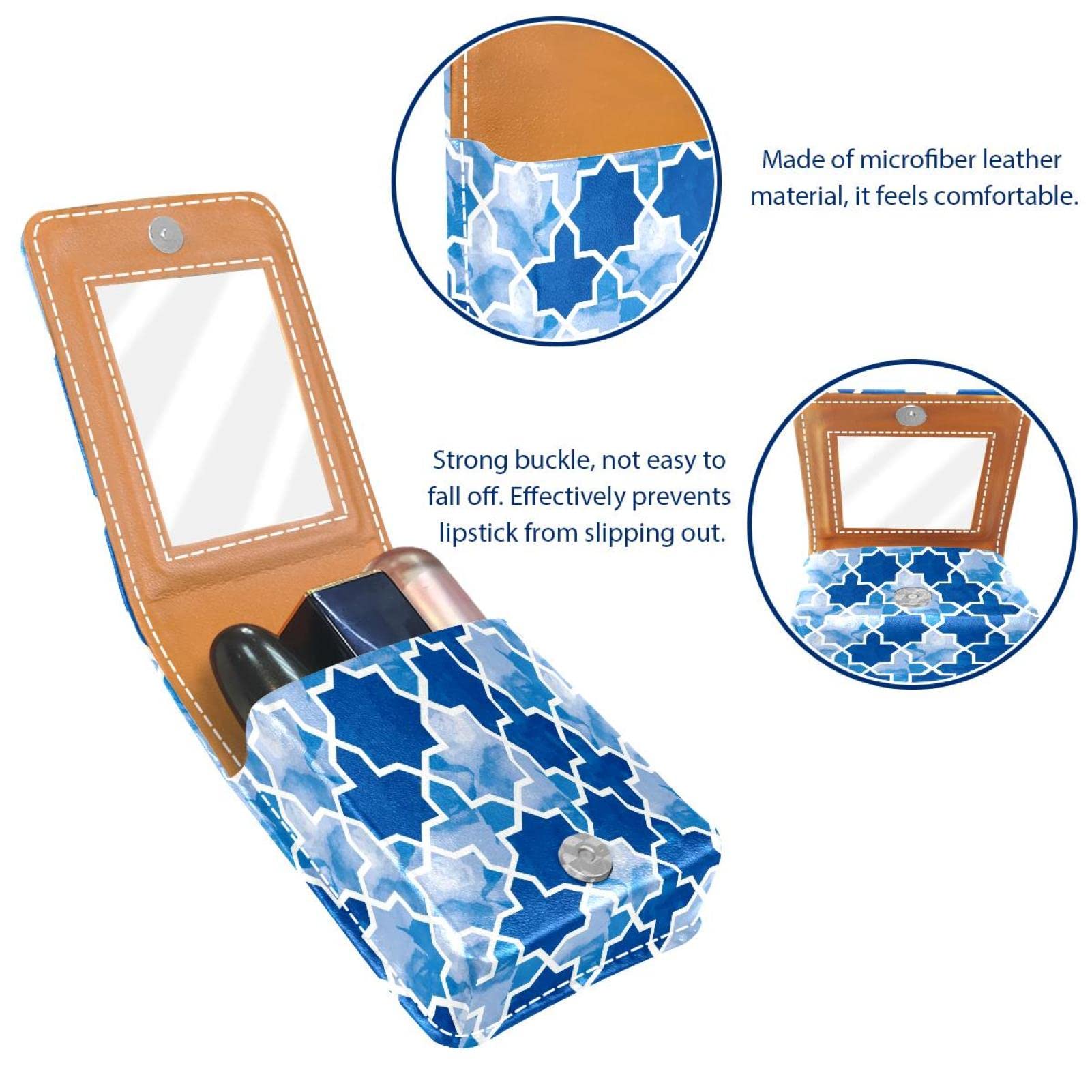 Personalized Lipstick Case - Blue Mosaic Makeup Pouch for Travel & Daily Use