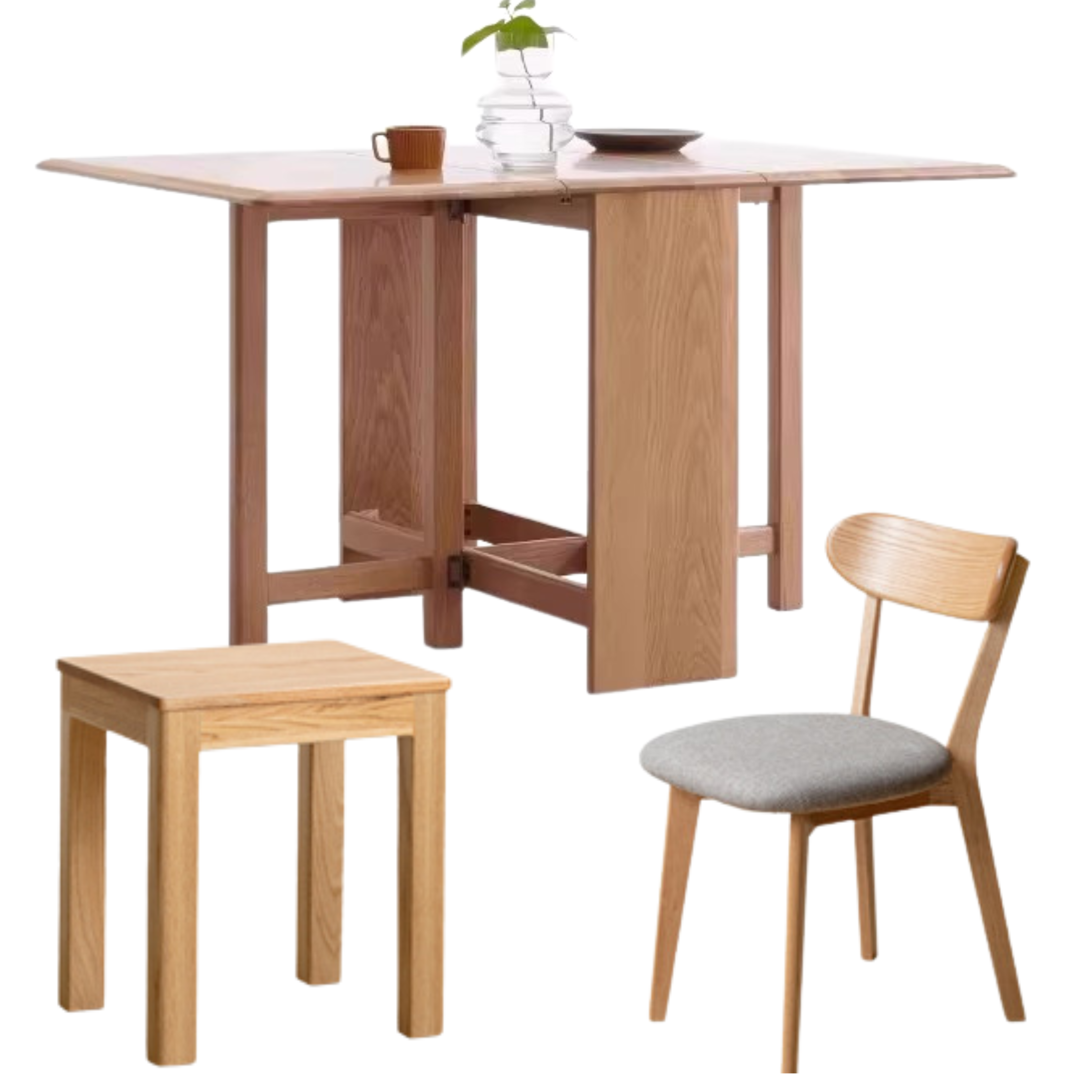 Solid Oak Folding Dining Table - Extendable Wooden Table for Small Spaces | Perfect for Apartments, Patios & Outdoor Entertaining