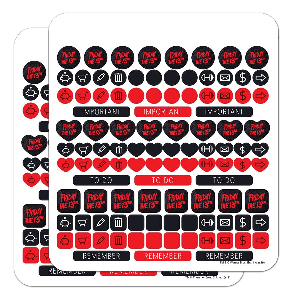 Friday The 13th Horror Movie Sticker Set - Scrapbook Planner Decals, DIY Craft Supplies for Journals, Calendars & Halloween Party Decorations
