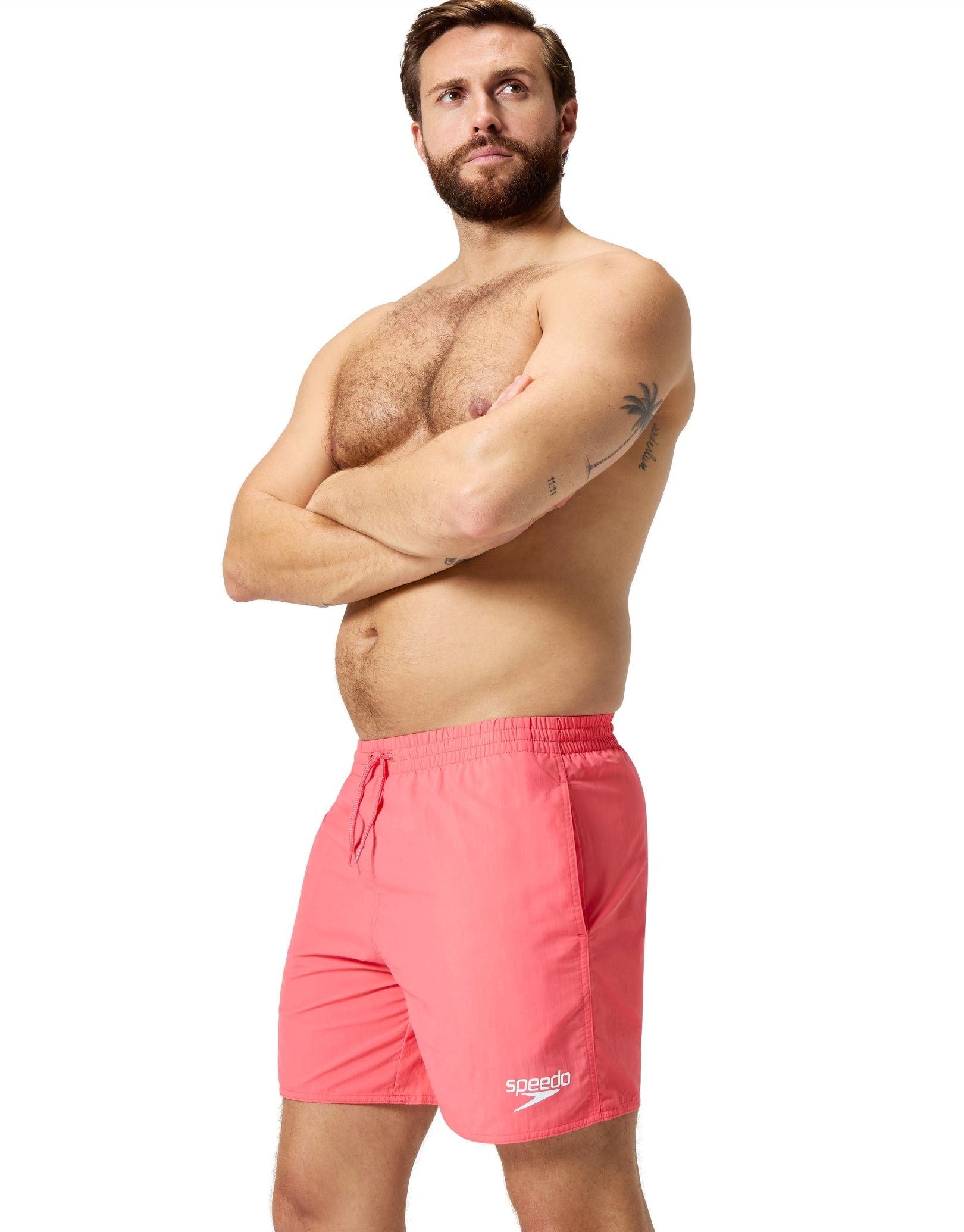 Essentials 16 Water Shorts for Men - Quick-Dry Swim Trunks Coral Orange - Perfect for Beach, Pool & Summer Activities