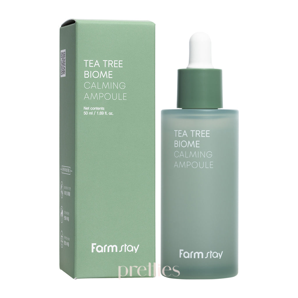 Farmstay Tea Tree Biome Calming Ampoule 50ml - Soothing Facial Serum for Acne-Prone Skin | Hydrating & Calming Treatment for Sensitive Skin | Perfect for Daily Skincare Routine & Post-Breakout Recovery