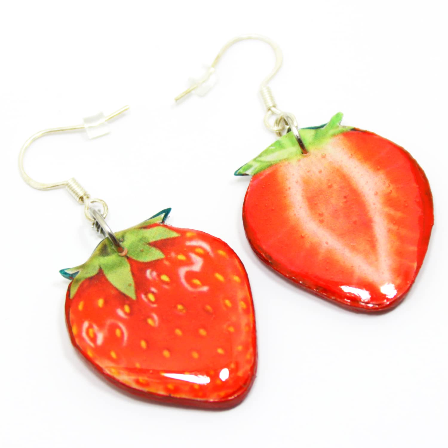 Handmade Strawberry Earrings - Miniature Fruit Slice Resin Jewelry | Red Clip-On Earrings for Women | Perfect Summer Accessories & Bright Gifts for Parties, Weddings, and Everyday Wear