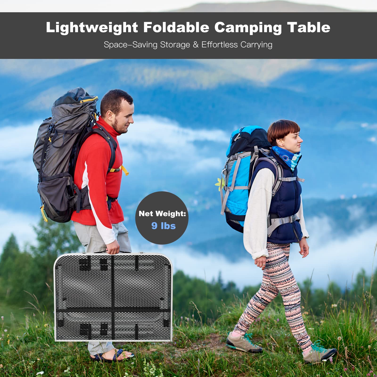 Giantex 3FT Portable Camping Table - Aluminum Picnic Table with Iron Mesh Tabletop, 4 Adjustable Heights, Lightweight Folding Table for Outdoor, BBQ, Picnic, Camping, Beach, Tailgating & Backyard Parties | Perfect for Grilling, Cooking, Dining & Outdoor Entertaining