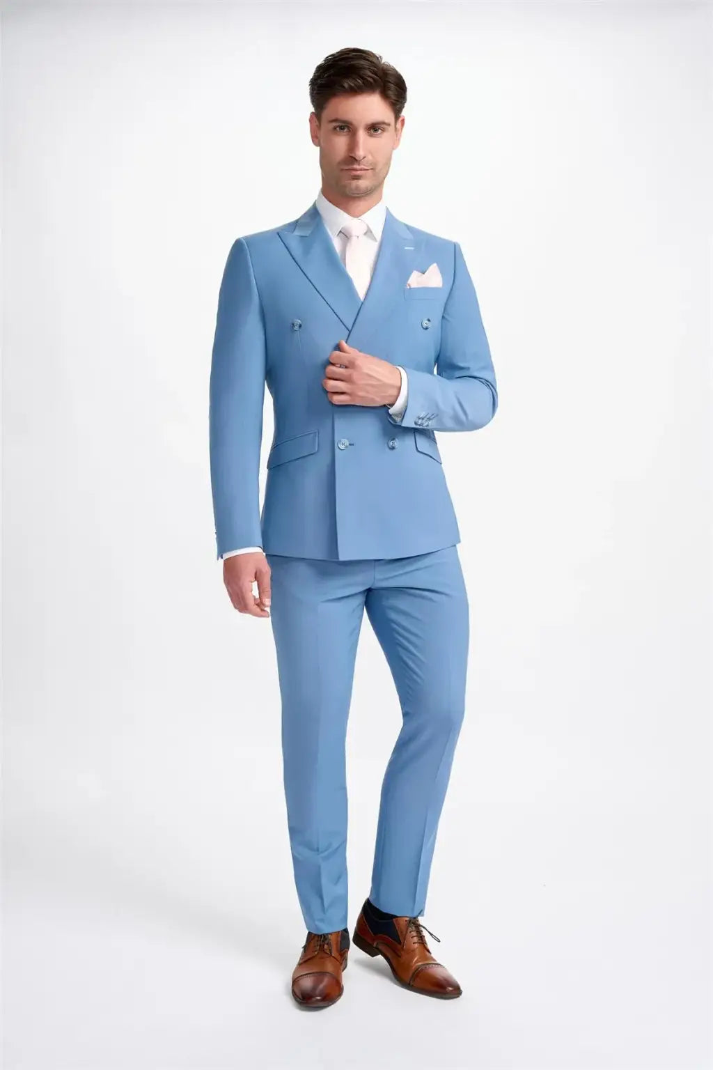 Cavani Bond Ocean Blue Double Breasted Blazer for Men | Premium Slim Fit Business Suit Jacket | Formal Office Wear & Wedding Attire