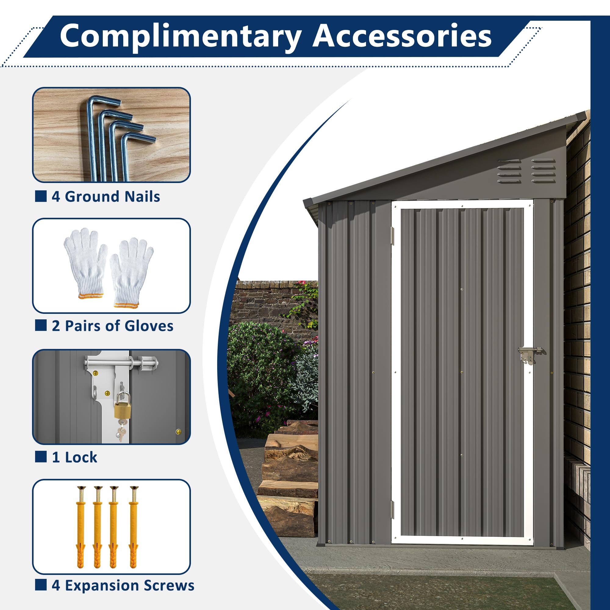 4' x 8' Lean-to Metal Storage Shed - Outdoor Garden Shed for Backyard, Patio & Yard Organization | Grey Weather-Resistant Utility Shed for Tools, Lawn Equipment & Seasonal Storage