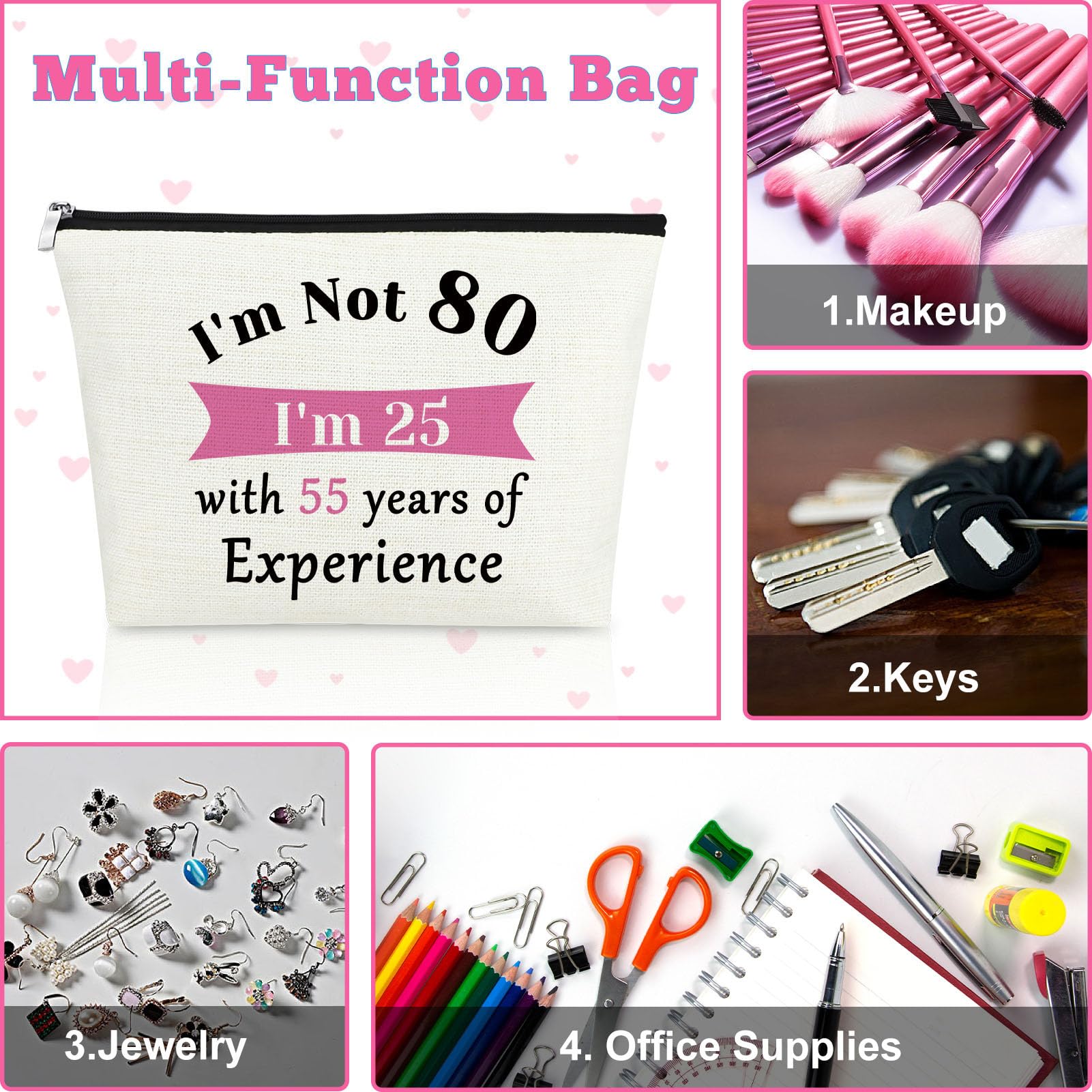 Elegant Makeup Bag for Women - 80th Birthday Gift Idea, Unique Present for Mom, Grandmother Born in 1945 | Perfect for Travel, Cosmetic Storage & Mother's Day (Mxrymvu)