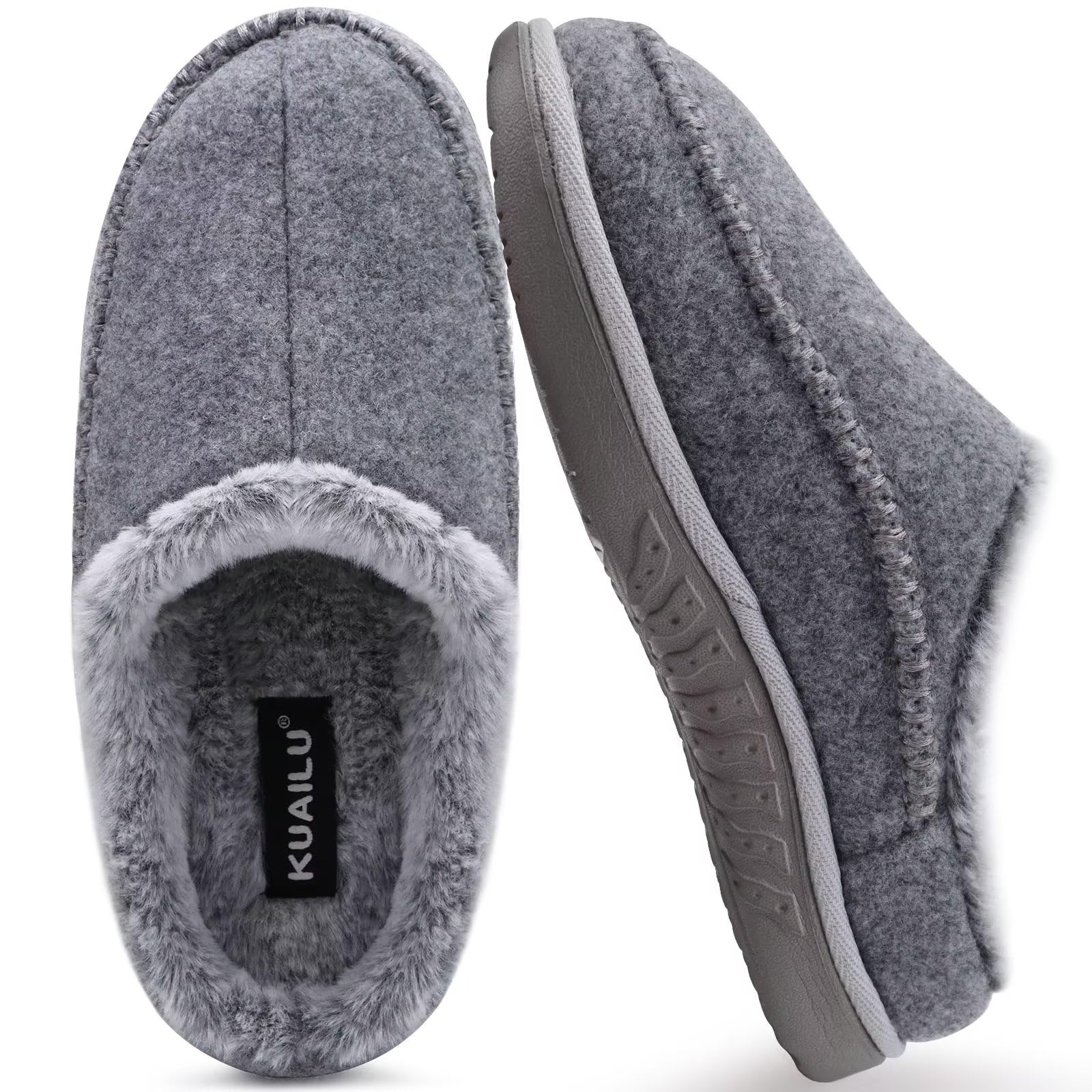 **KuaiLu Men's Memory Foam Clog Slippers - Soft Faux Fur Lined Indoor/Outdoor House Shoes for Winter Comfort & Warmth**    **Use Scenes:** Perfect for lounging at home, quick errands, or keeping feet cozy in cold weather.