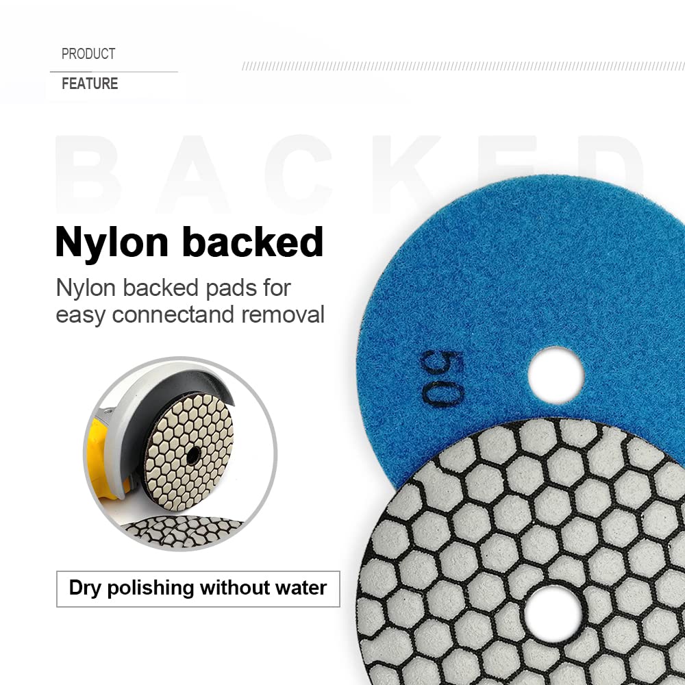 **SHDIATOOL 4-Inch Dry Diamond Polishing Pads Set - 7Pcs Grit 100 for Granite, Marble, Stone - Professional Grinding & Sanding Discs for Countertops, Floors & DIY Projects**