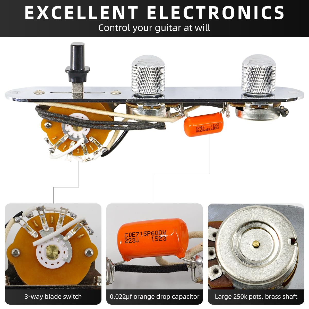 6-String Saddle Bridge Plate with Prewired 3-Way Switch & Neck Pickup Set - Chrome Replacement Parts for Squier Telecaster Electric Guitar | Perfect for DIY Guitar Upgrades & Professional Repairs