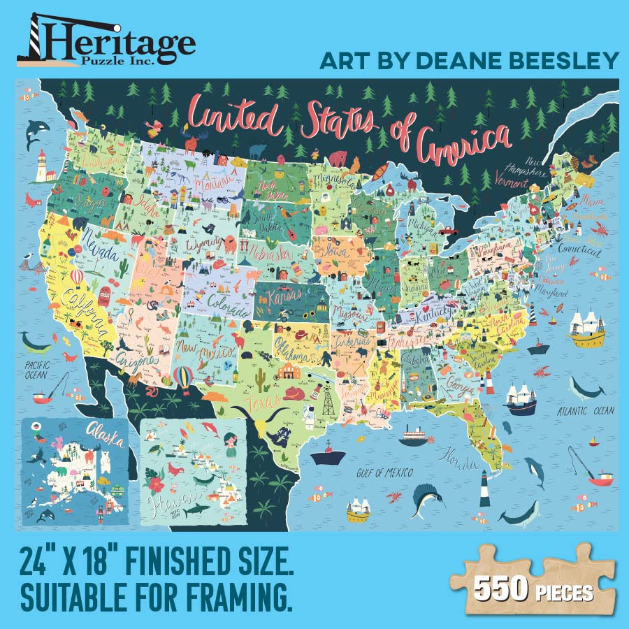 Heritage Puzzle - 550-Piece USA Map Jigsaw Puzzle (24