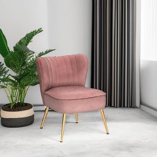 Velvet Accent Chairs Set of 2 - Mid Century Modern Upholstered Side Chairs with Golden Legs for Living Room, Guest Room & Bedroom - Comfy Armless Wingback Sofa Chairs in Pink - Perfect for Small Spaces, Reading Nooks & Cozy Corners
