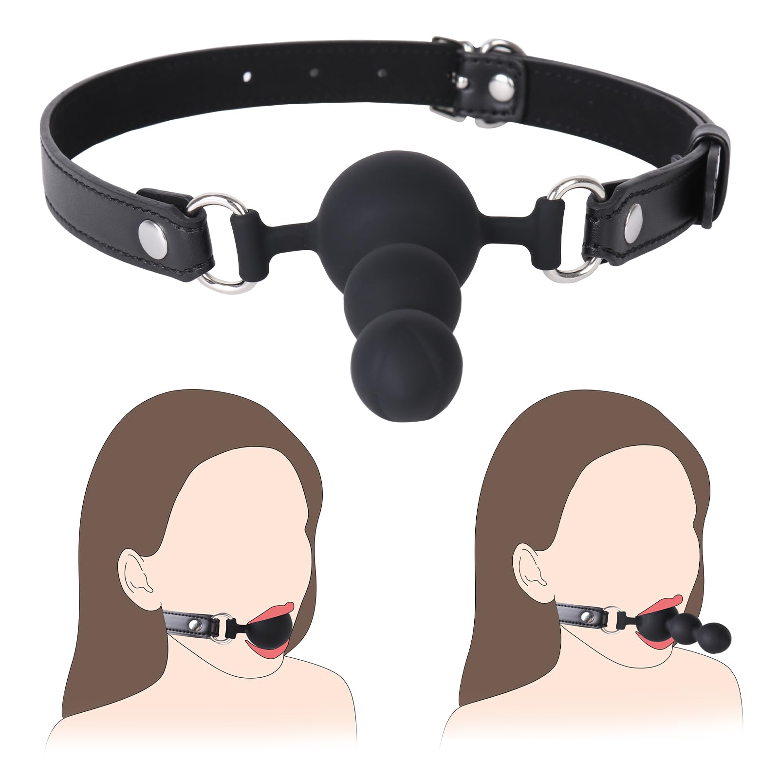 BDSM Ball Gag Sex Toy - Adjustable Leather Strap Silicone Mouth Gag with Beads for Bondage Play - Adult Kinky Toys for Couples, Men & Women - Perfect for Role Play, BDSM Scenes & Spicing Up Your Sex Life