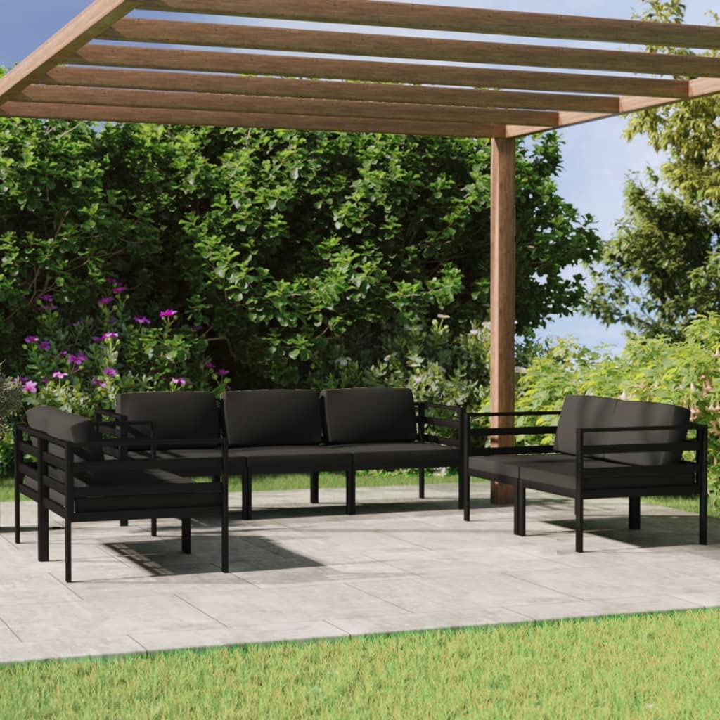 vidaXL 7-Piece Modular Patio Lounge Set - Aluminum Frame with Comfort Cushions & Weather-Resistant Design - Modern Outdoor Furniture for Backyard, Poolside & Garden Relaxation