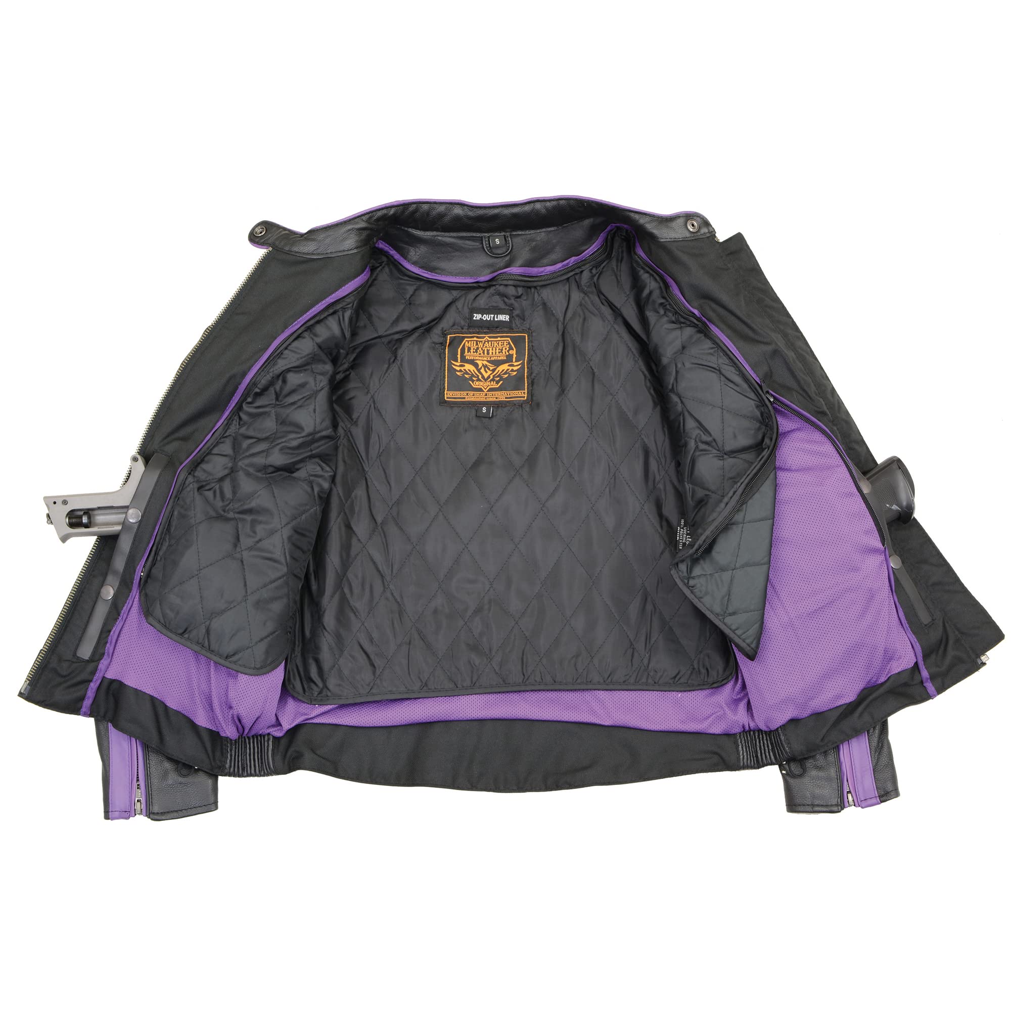 Milwaukee Leather Women's Motorcycle Jacket with Stud & Wings Detailing, Embroidered Design ML1952-PURPLE - Perfect for Biker Outfits & Fashion Streetwear