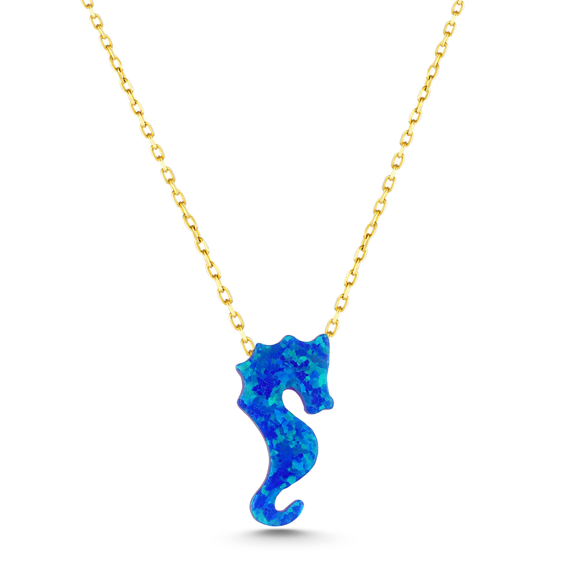14K Solid Gold Blue Opal Animal Pendant Necklace for Women - 18