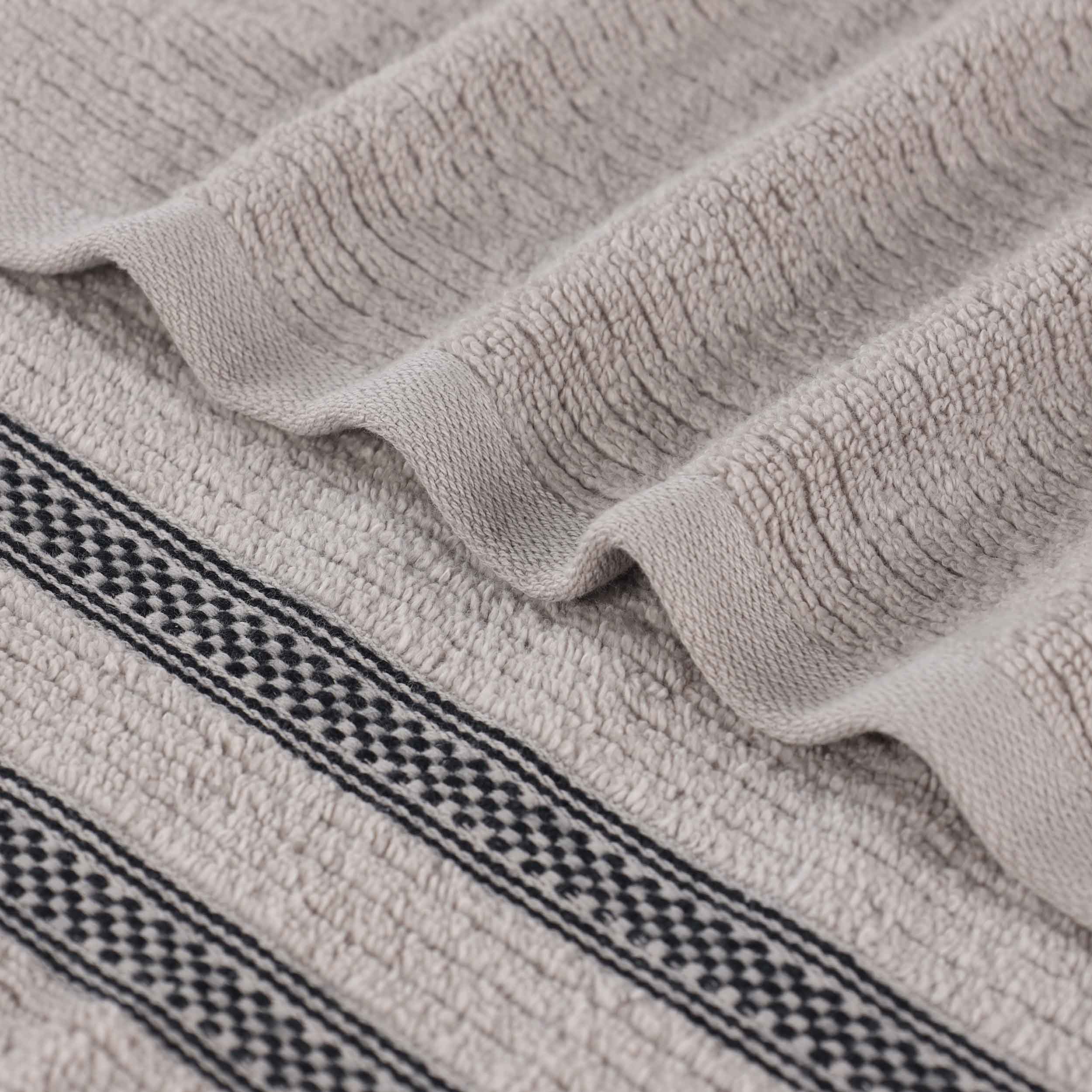 12-Pack Zero Twist Cotton Ribbed Geometric Border Plush Face Towels | Ultra Soft Bath & Hand Towels for Spa, Gym, Travel & Home Use