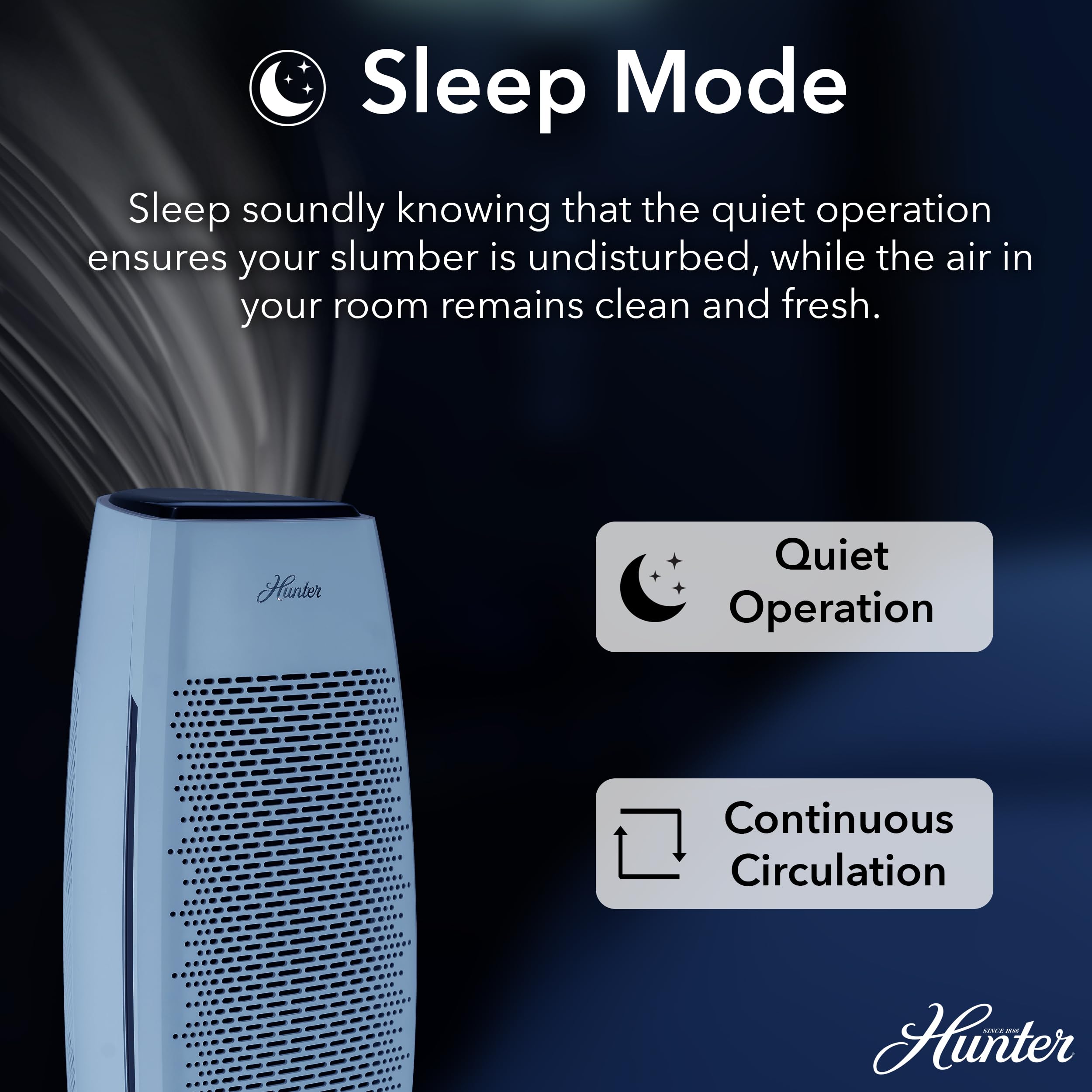 Hunter True HEPA Air Purifier for Large Rooms - 969 Sq Ft Coverage, 3 Fan Speeds & Sleep Mode | Removes Pet Dander, Smoke, Dust, Allergens & Odors | Ideal for Bedroom, Living Room & Office Use (Black)