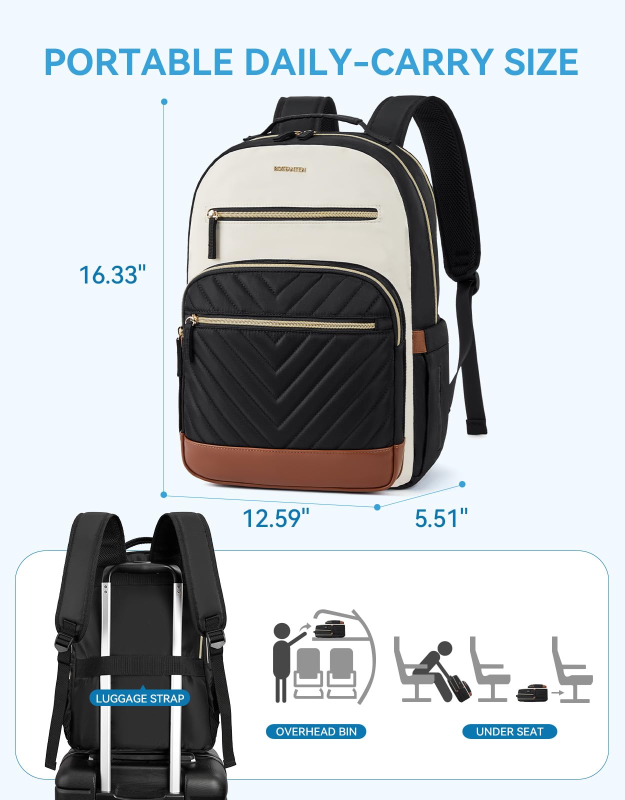 BOSTANTEN 15.6 Inch Women's Laptop Backpack - Stylish College Teacher Computer Bag, Travel Backpack Purse in Brown & Black for Work, School, and Daily Commute