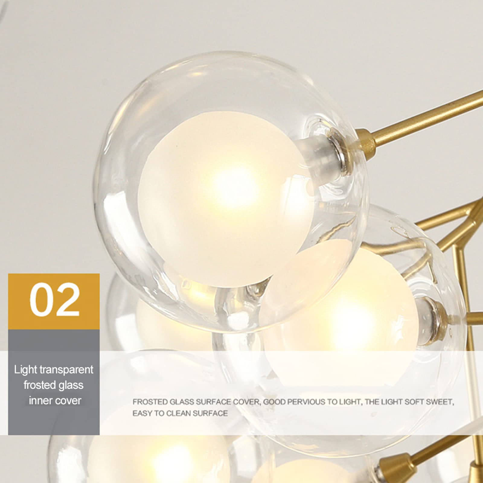 63-Lights LED Glass Ball Chandelier - Modern Firefly Pendant Light with Gold Finish & Stepless Dimming - Creative Sputnik Hanging Lamp for Living Room, Bedroom, Restaurant, Cafe, Bar & Wedding Decor