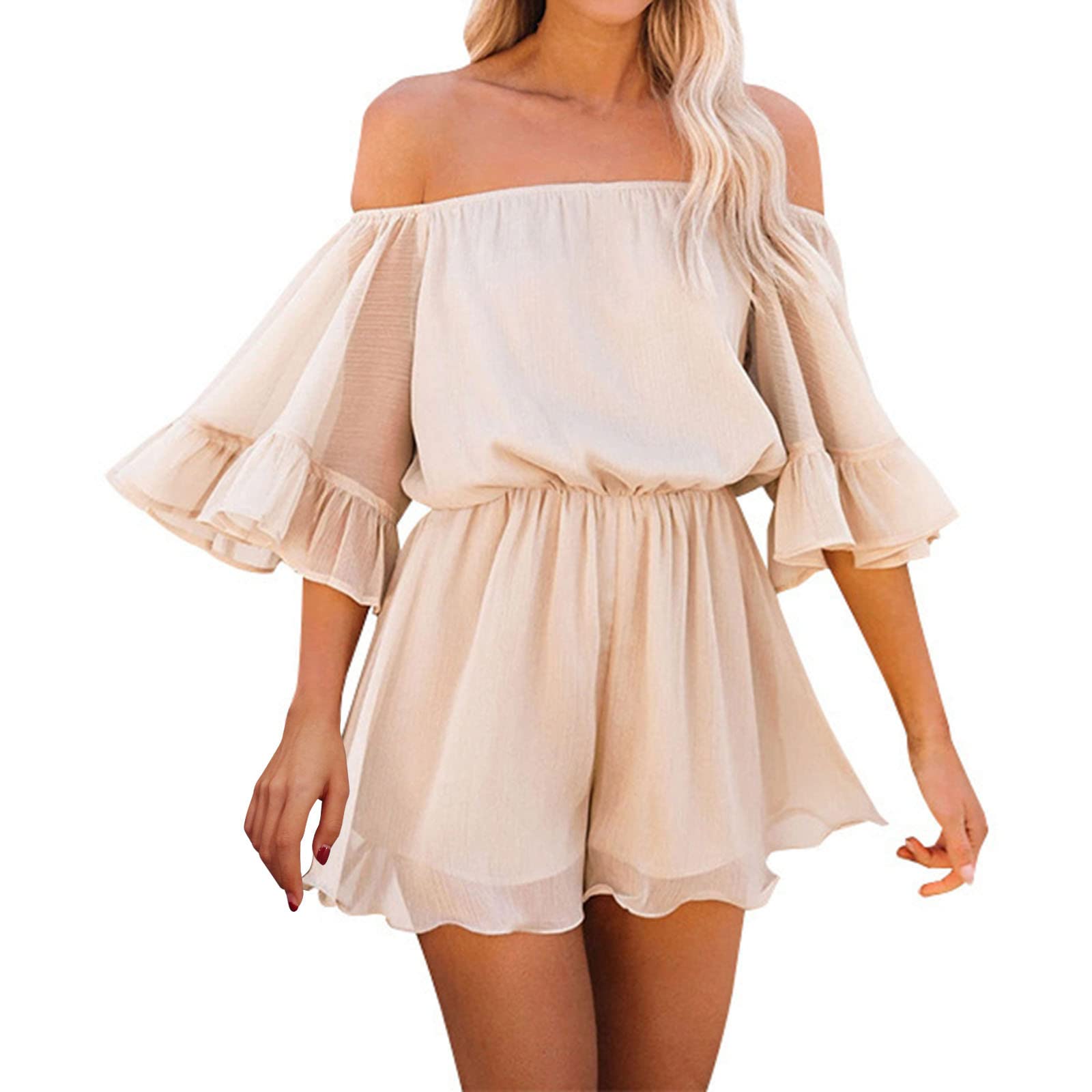 Boho Summer Romper for Women - Solid Color Off Shoulder Strapless Jumpsuit with Linen Wrap Dress Design | Casual Outfit for Beach, Vacation & Outdoor Activities