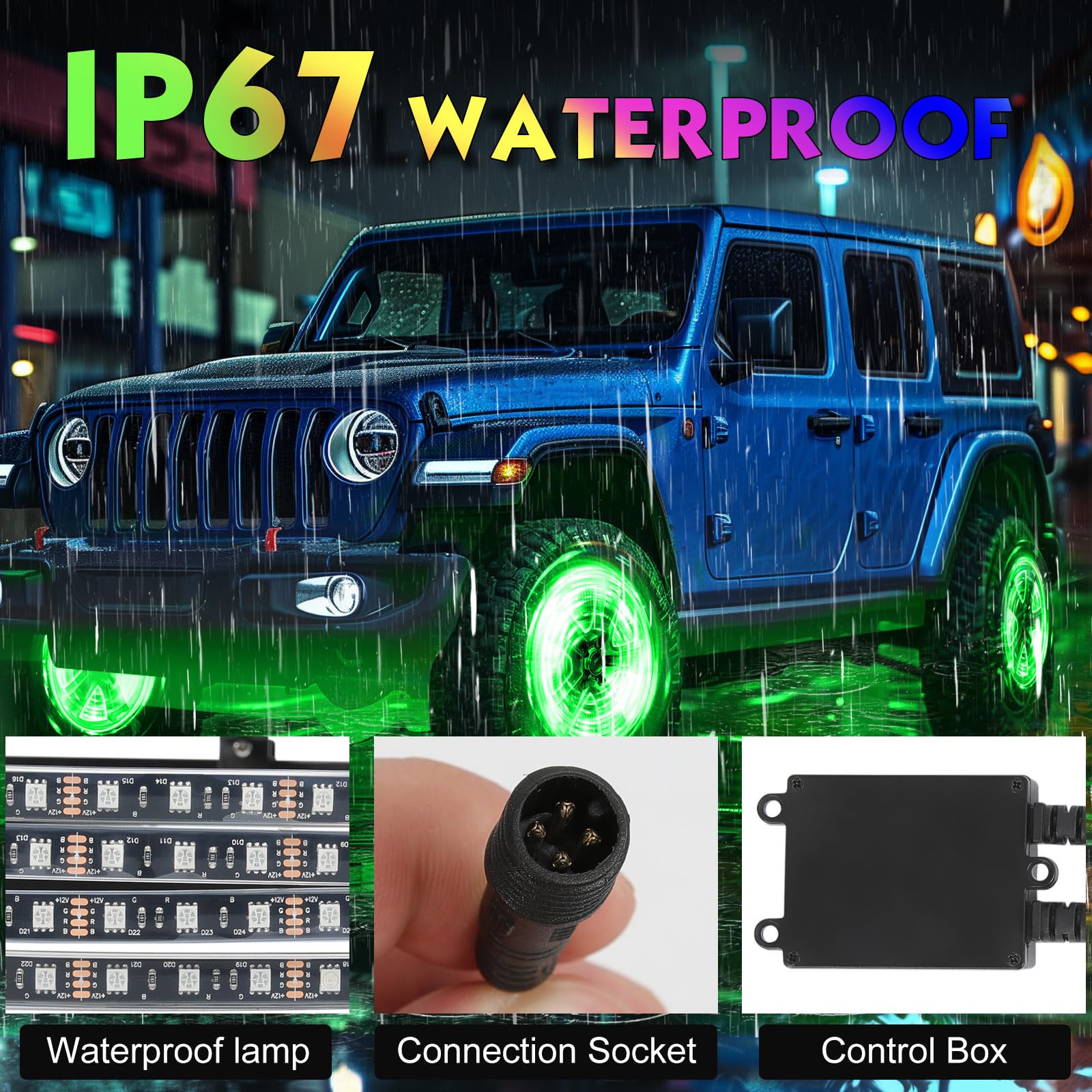 4PCS 17.5inch RGB LED Wheel Rim Lights with Bluetooth & Remote Control - Multi-Color Wheel Ring Light Kit with Turn Signal & Braking Function for Pickup Trucks, SUVs & Cars (17.5inch) - Enhance Night Driving Safety & Customize Your Ride's Style