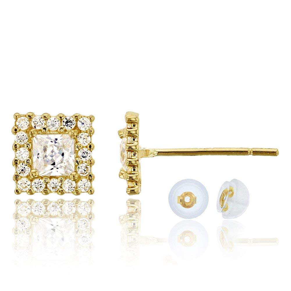 14K Yellow Solid Gold Pave Small Square Stud Earrings with Push Backs - Elegant Women's Jewelry for Everyday Wear, Gift Giving & Special Occasions
