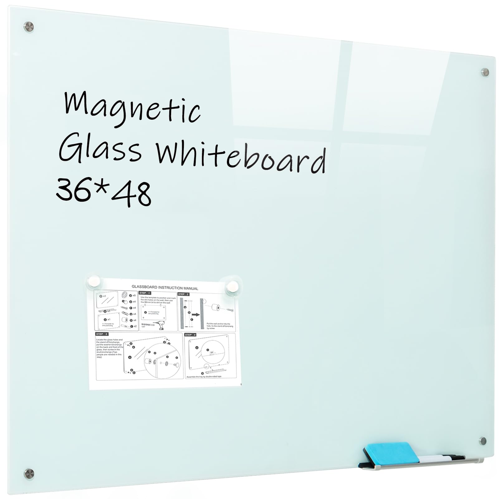 Frameless Magnetic Dry Erase Glass Whiteboard - 36