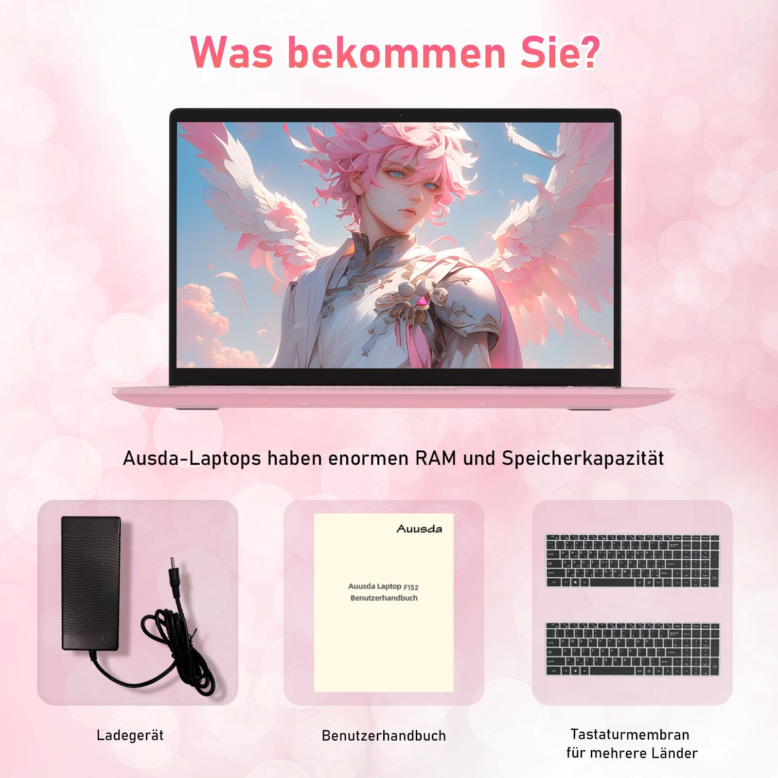 Auusda 15.6 Inch Full HD Laptop - 16GB DDR4 RAM, 512GB SSD, Intel N95 Processor up to 3.4GHz, Fingerprint Unlock, Cooling Fan, Webcam, Dual Speakers, Mini HDMI - Lightweight Business & Student Laptop (Pink) - Perfect for Remote Work, Online Classes & Home Office