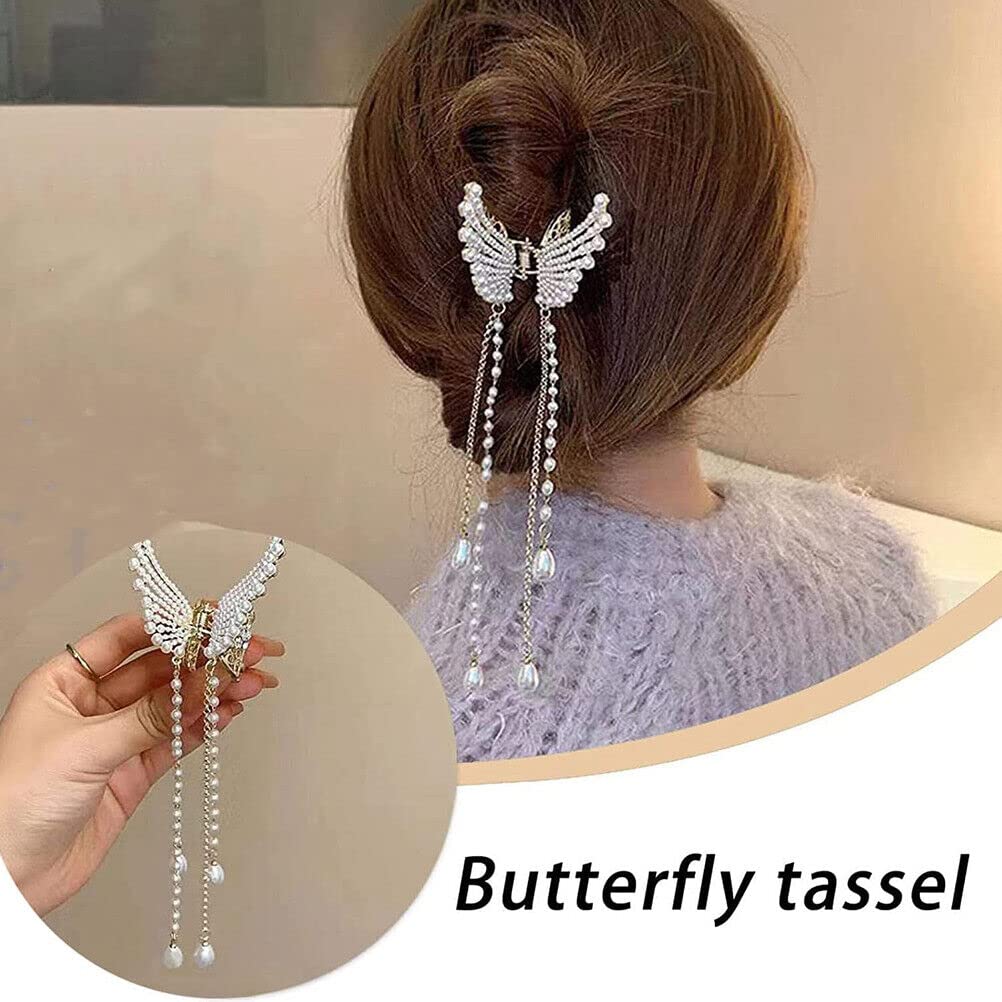 Starvis Pearl Rhinestone Gold Metal Butterfly Hair Claw Clip - Non-Slip Strong Hair Clutch for Women & Girls | Perfect Gift for Sister, Friend | Wedding, Party & Everyday Hair Accessory