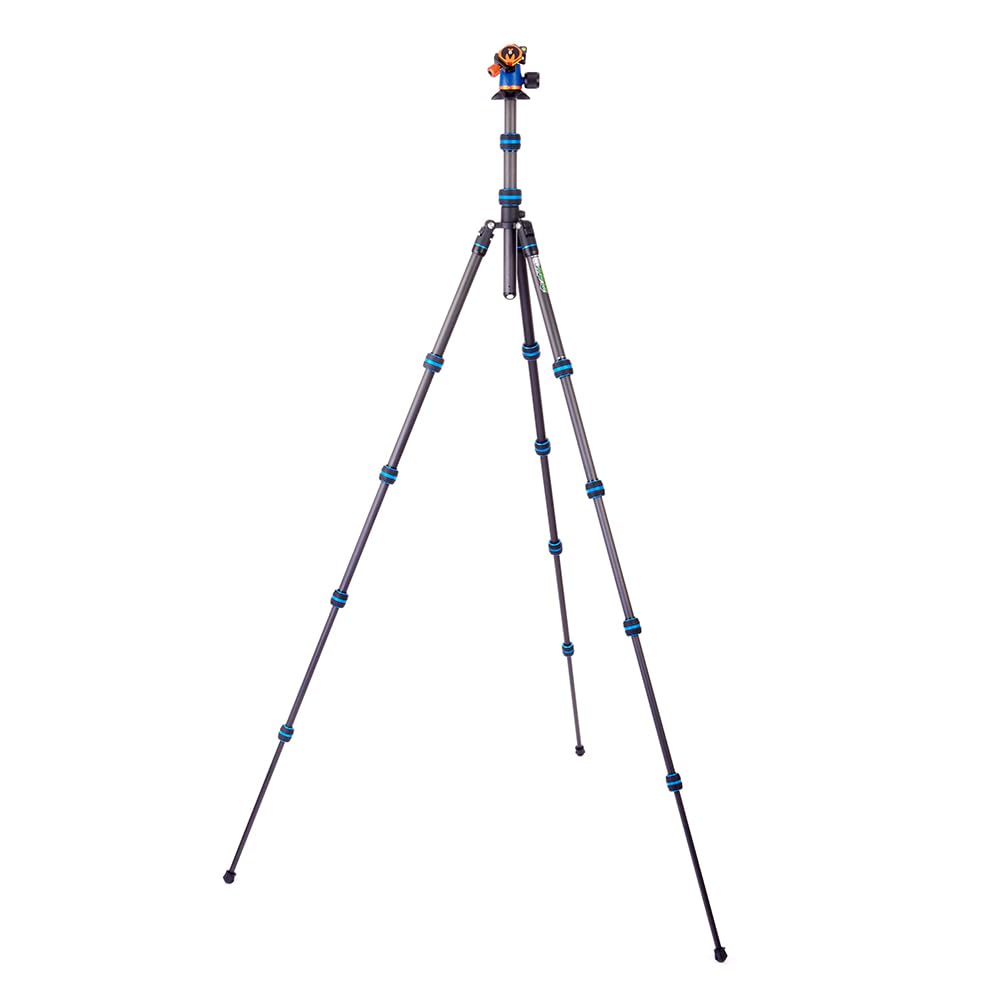 3 Legged Thing Punks Brian 2.0 Carbon Fiber Tripod - Compact Adjustable Travel Camera Stand with Detachable Legs (Blue/Black) - Perfect for Outdoor Photography, Travel Vlogging & DSLR Shooting