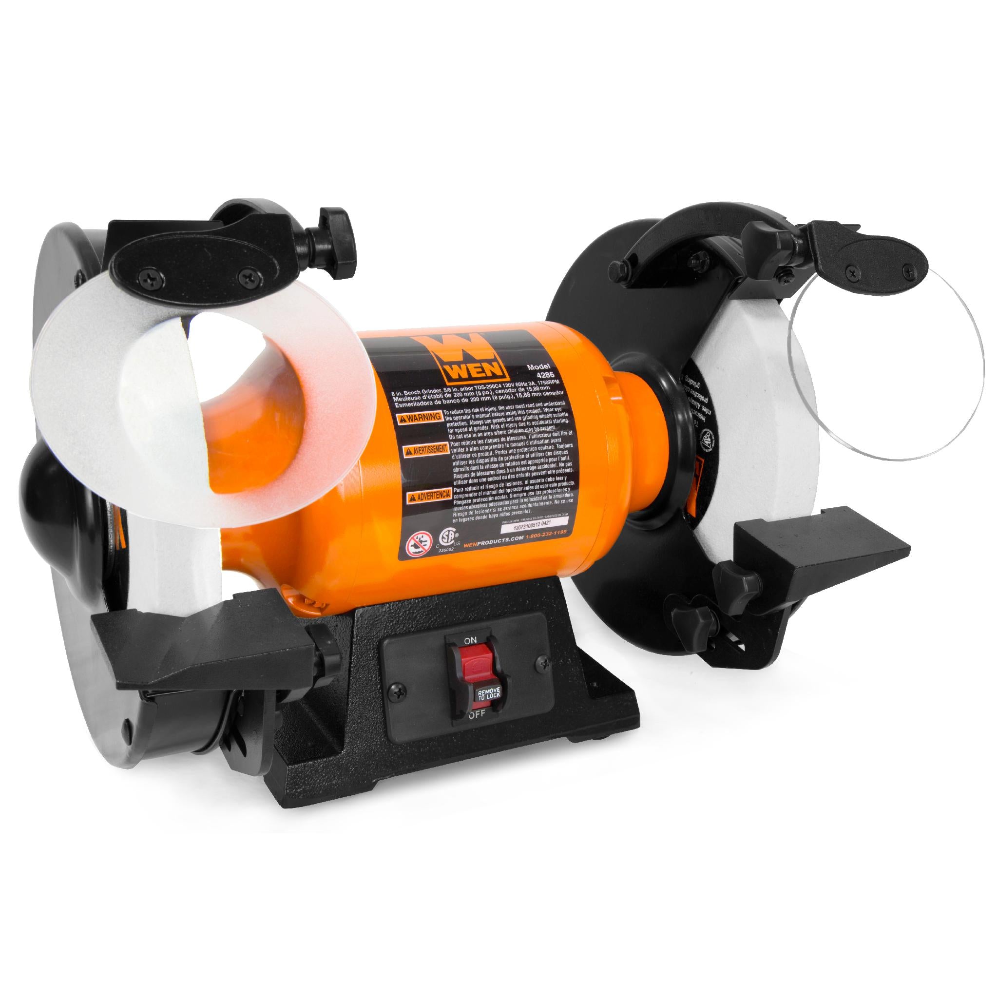 WEN BG4286 3 Amp 8 Inch Slow Speed Bench Grinder - Perfect for Sharpening Tools, Metalworking & DIY Projects in Home Workshops