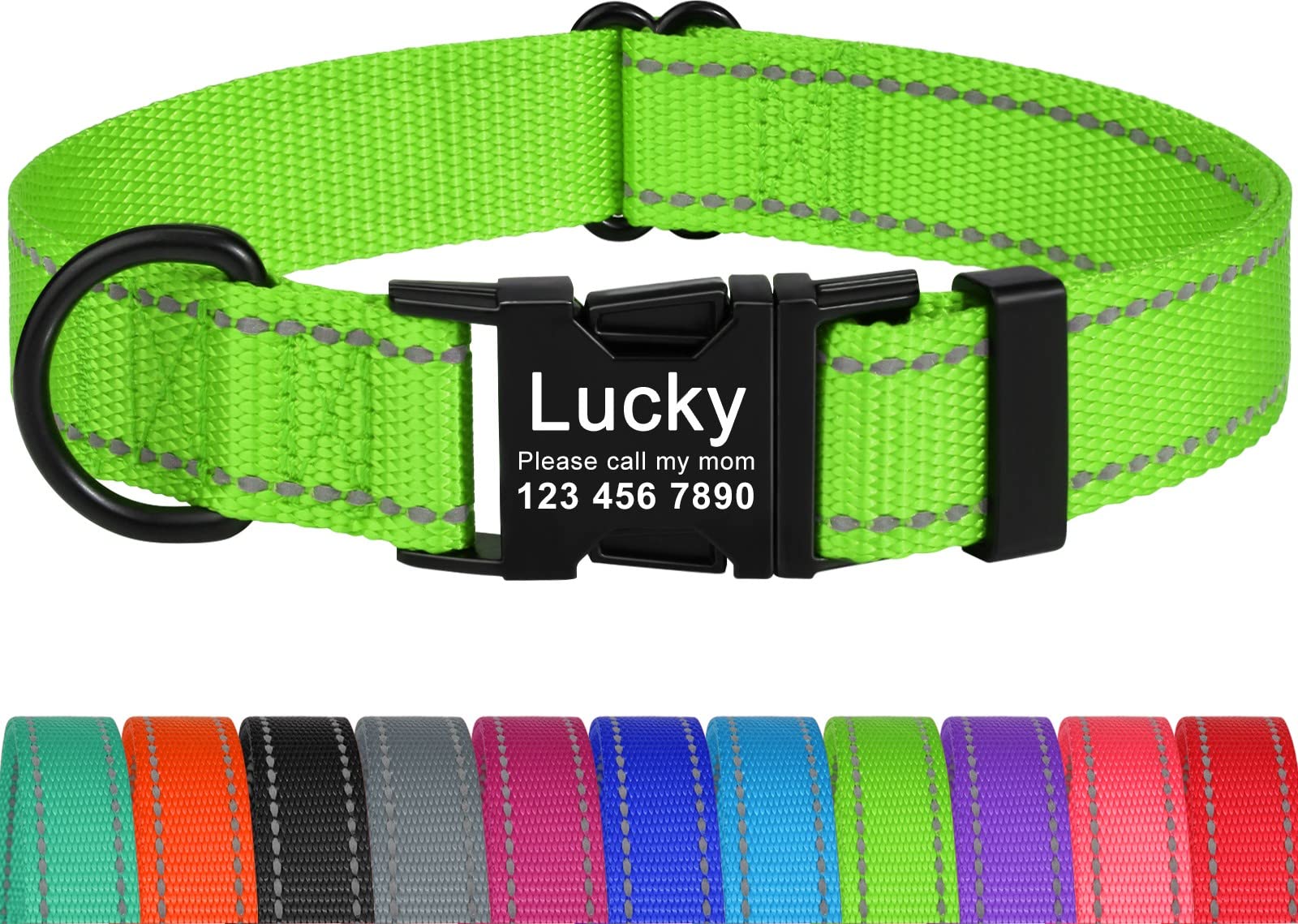 Personalized Engraved Dog Collar with Metal Buckle & Reflective Stitching - Custom Name & Phone Number ID Tag - Adjustable Pet Collar for Small, Medium & Large Dogs - Perfect for Night Walks, Training & Outdoor Adventures