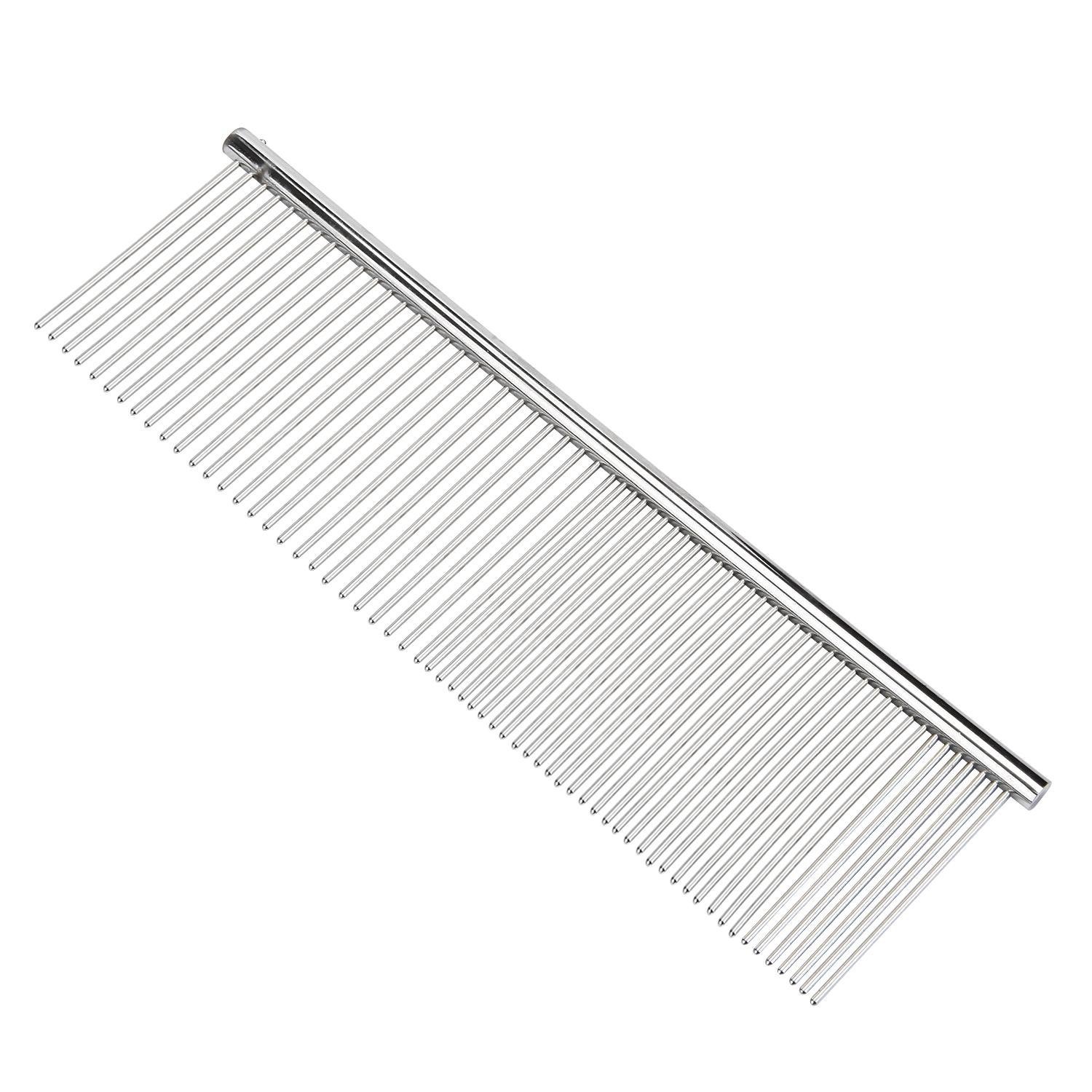 Premium Pet Grooming Brush - Stainless Steel Dematting Comb for Dogs & Cats with Medium/Coarse Fur (Greyhound, Puppy) - Ergonomic Handle, Different-Spaced Rounded Teeth - Perfect for Home Grooming & Professional Use