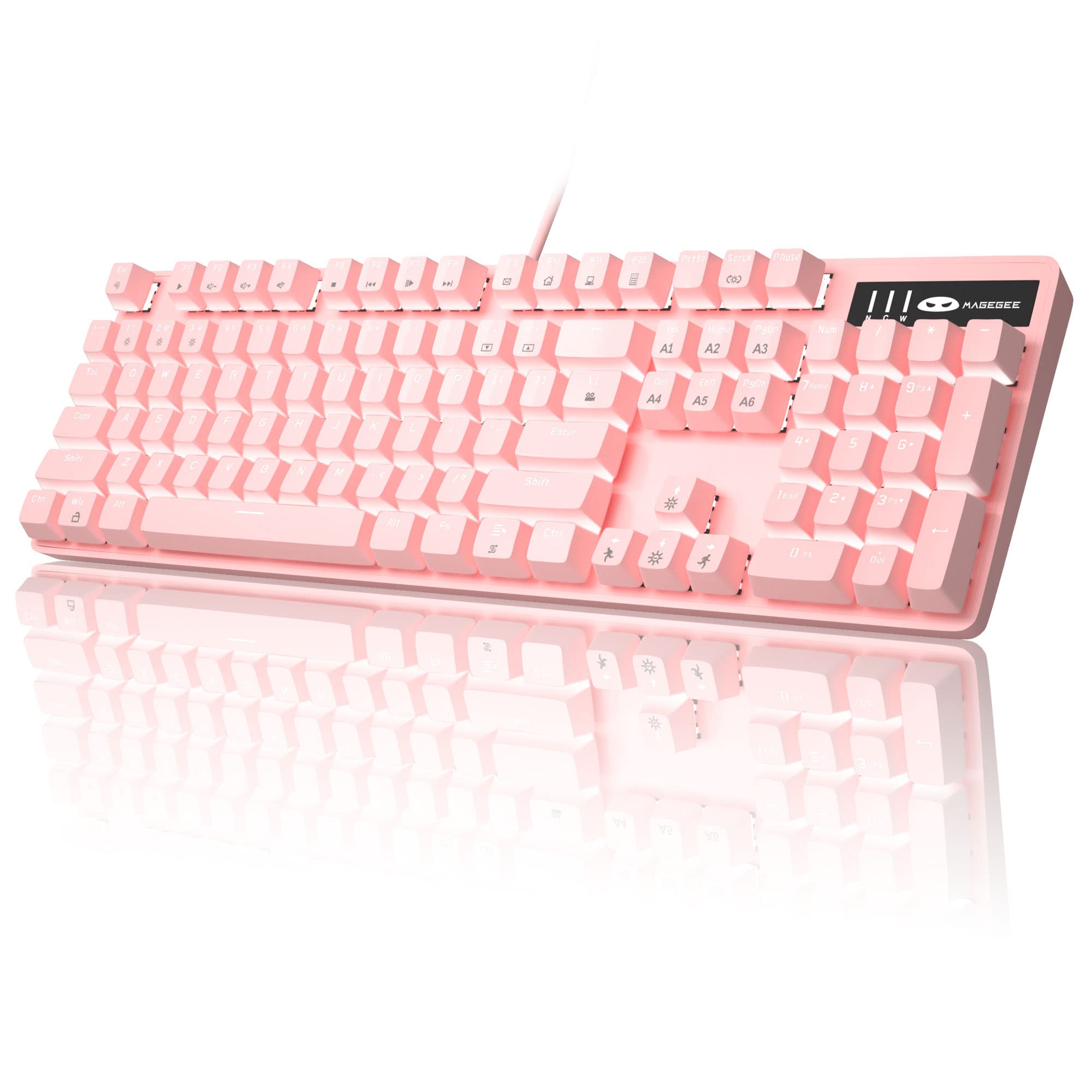 MageGee Pink Mechanical Gaming Keyboard - USB Wired RGB Backlit Keyboard with Adjustable Lighting, Splash-Proof Design for PC, Laptop, Mac - Perfect for Gaming, Office Work & Typing (Pink)