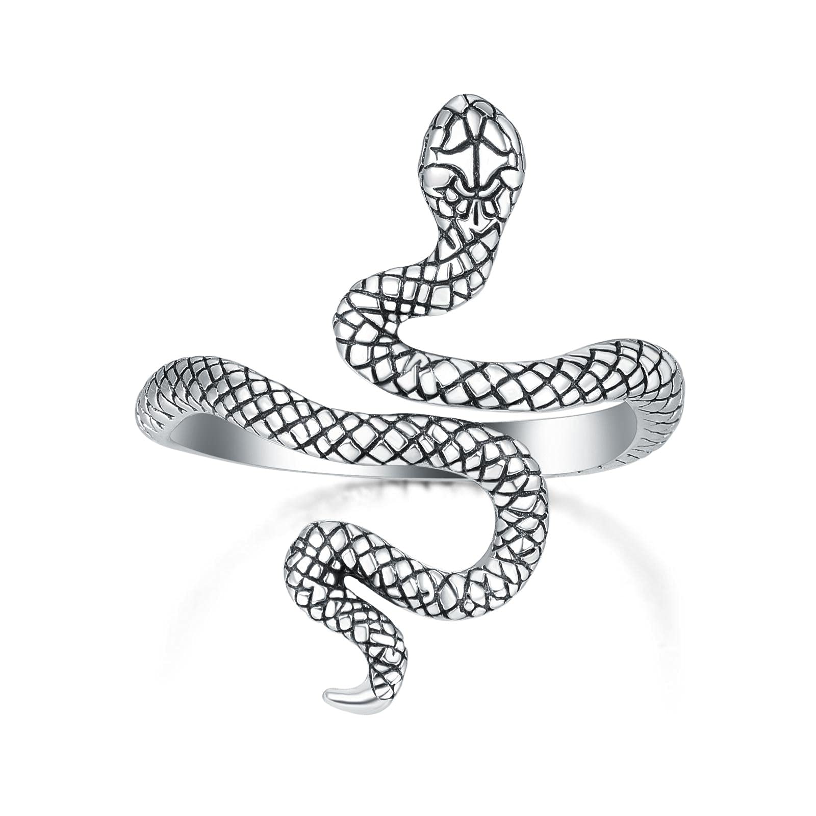PRAYMOS 925 Sterling Silver Snake Ring Adjustable Open Band for Women & Men (Size 7-9) - Perfect for Everyday Wear, Gifts & Boho Fashion Accessories