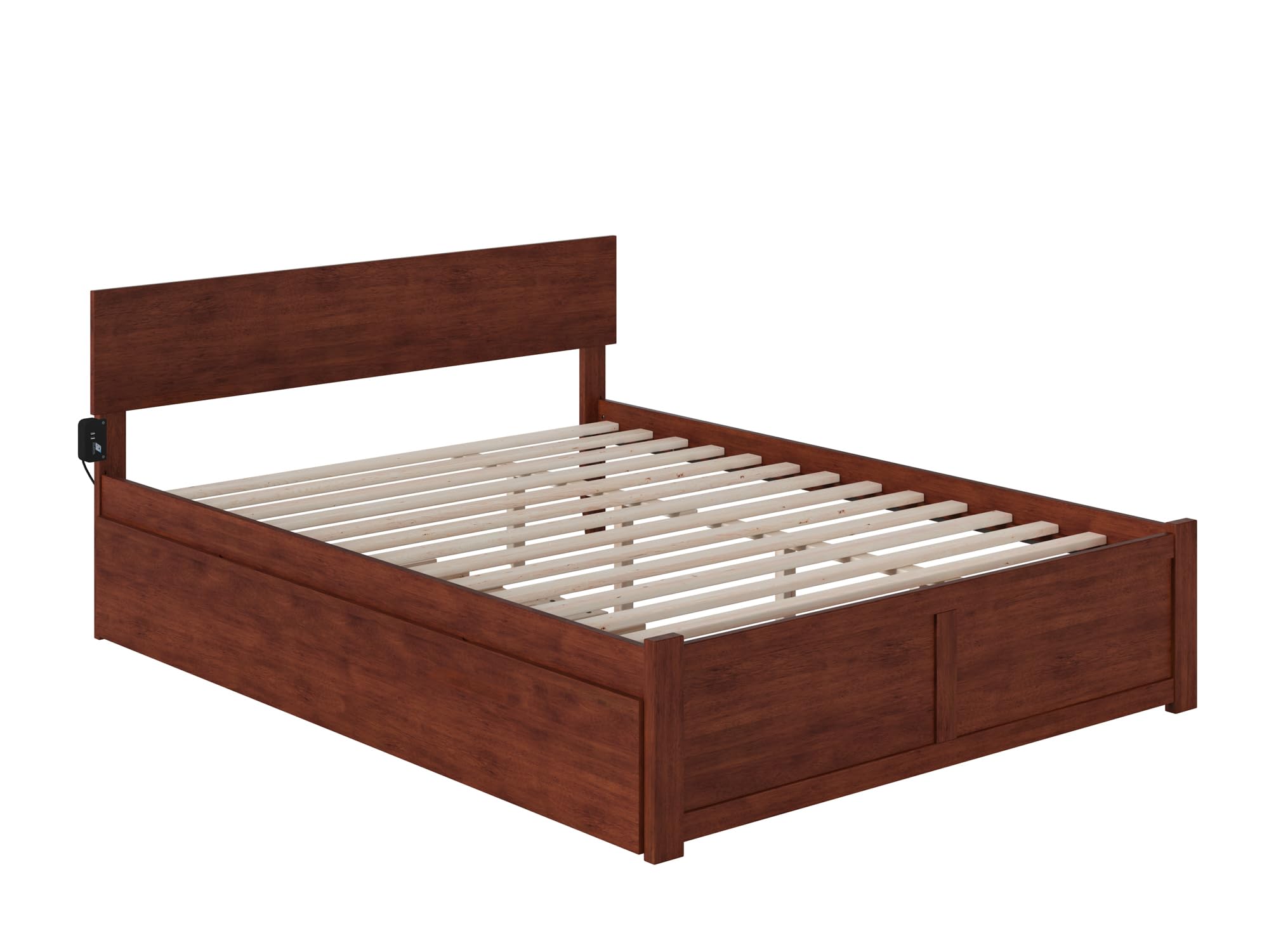 AFI Orlando Queen Size Platform Bed with Footboard & Twin XL Trundle in Walnut - Modern Solid Wood Bed Frame for Master Bedroom or Guest Room