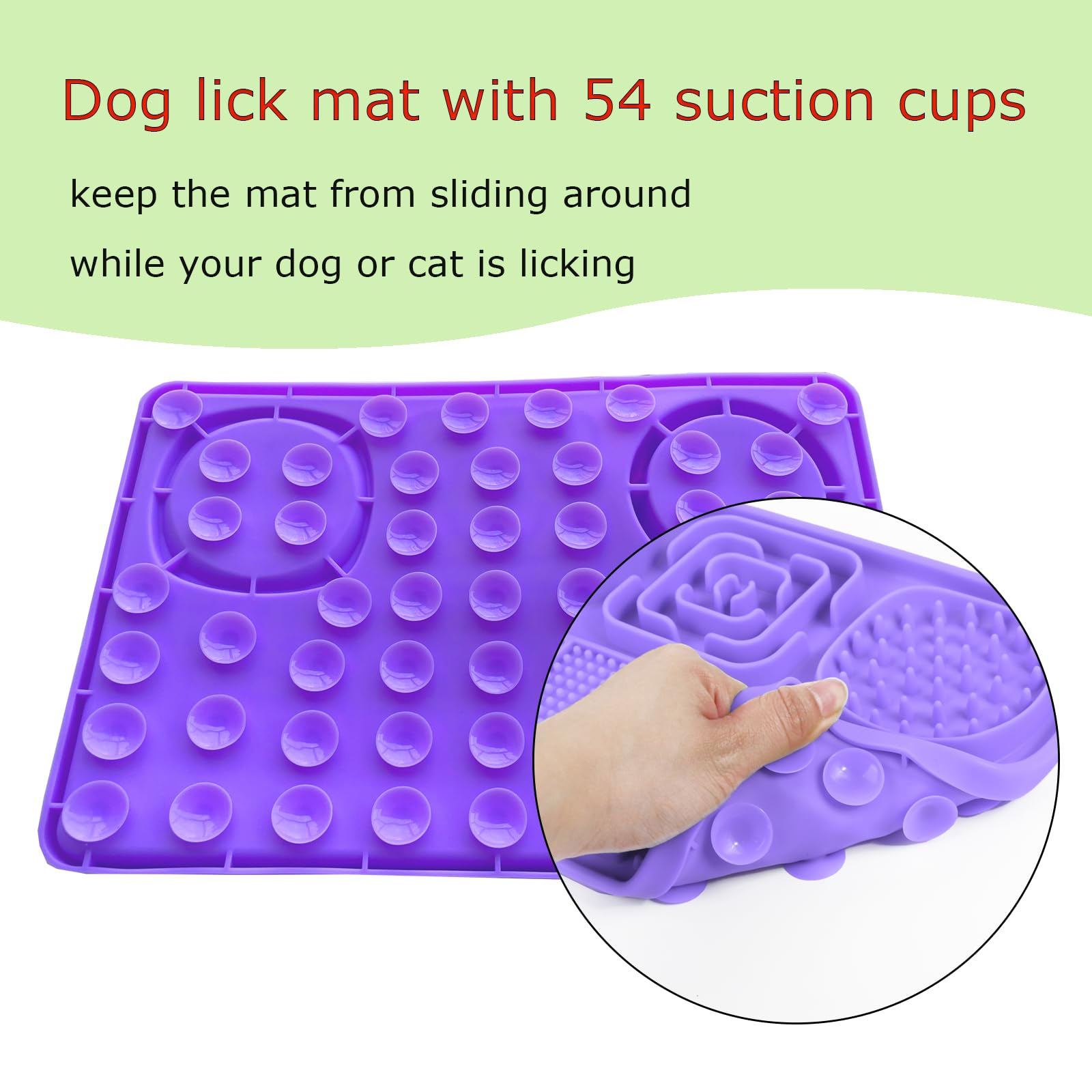 Premium Food-Grade Silicone Lick Mat for Dogs & Cats - Non-Slip Suction Cup Pet Anxiety Relief Pad with Peanut Butter - Includes 1 Spatula & 1 Brush (Purple) - Perfect for Slow Feeding, Grooming & Stress Relief