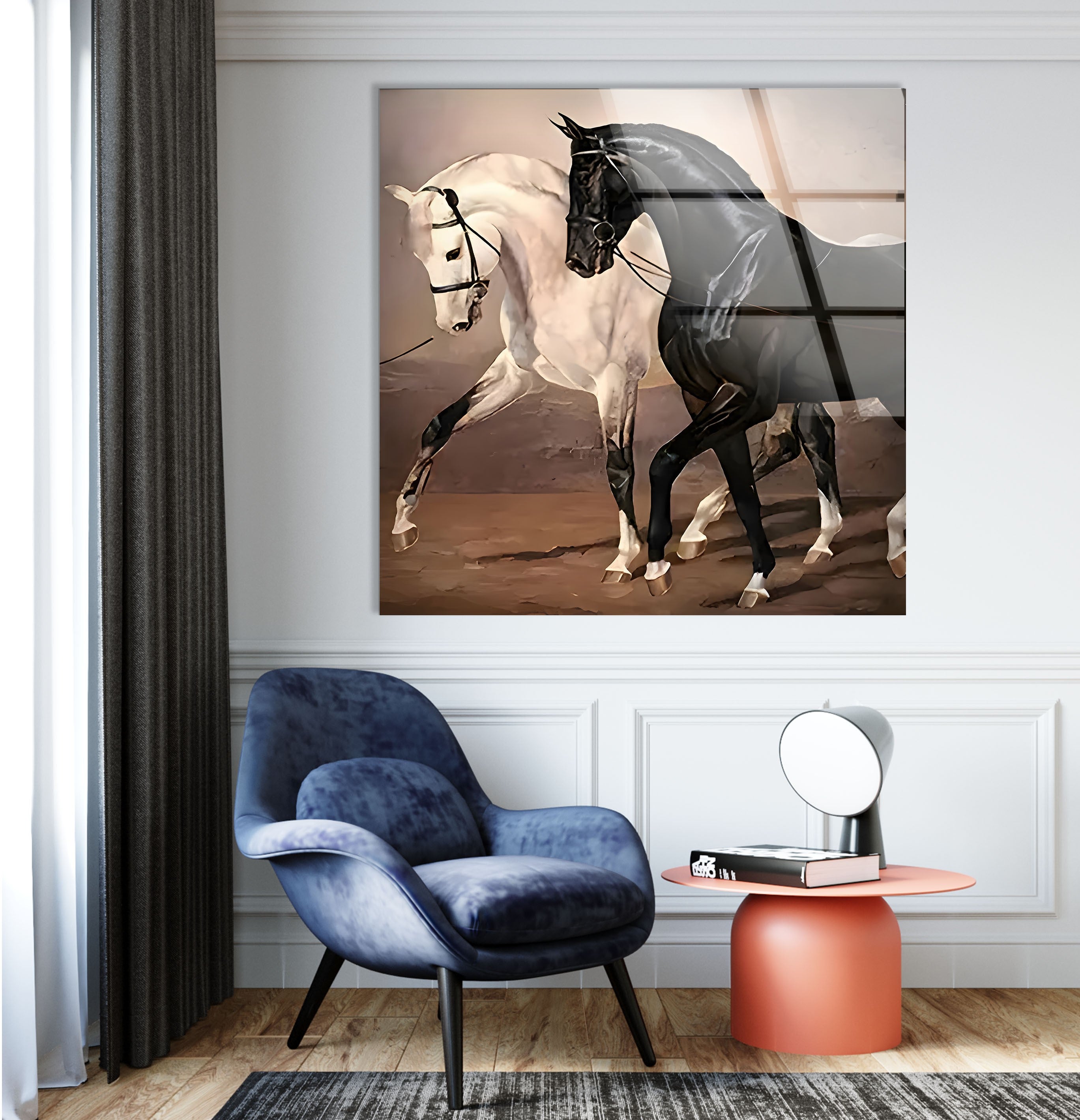 Elegant Black & White Horses Glass Wall Art - Modern Home Decor for Living Room, Bedroom & Office - Perfect Gift for Art Lovers