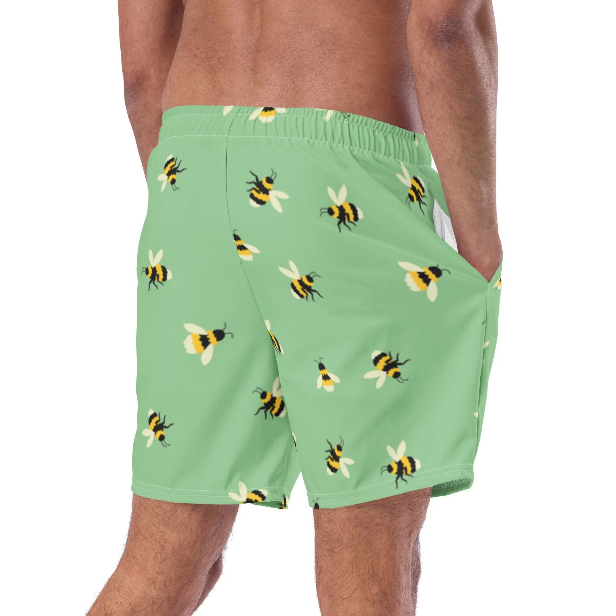 Men's Bee Print Swim Trunks - Quick Dry Beach Shorts for Swimming, Surfing & Summer Vacations