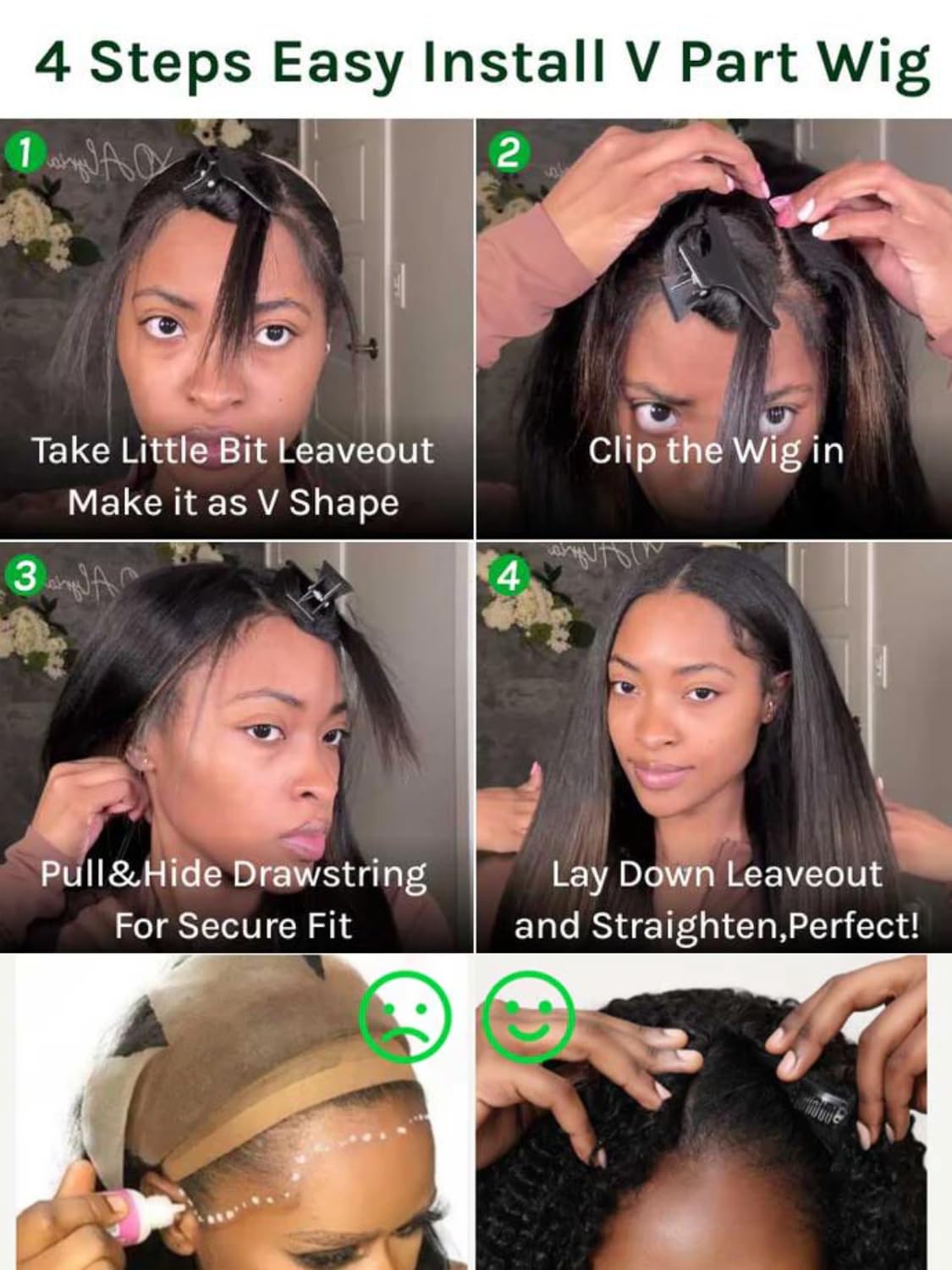 KLAIYI Ombre Brown V Part Human Hair Wig - Yaki Straight 24 Inch Glueless U Part Wig with Dark Roots, No Glue No Lace, Easy Wear & Go for Beginners | Perfect for Daily Wear, Parties, Cosplay & Protective Styling
